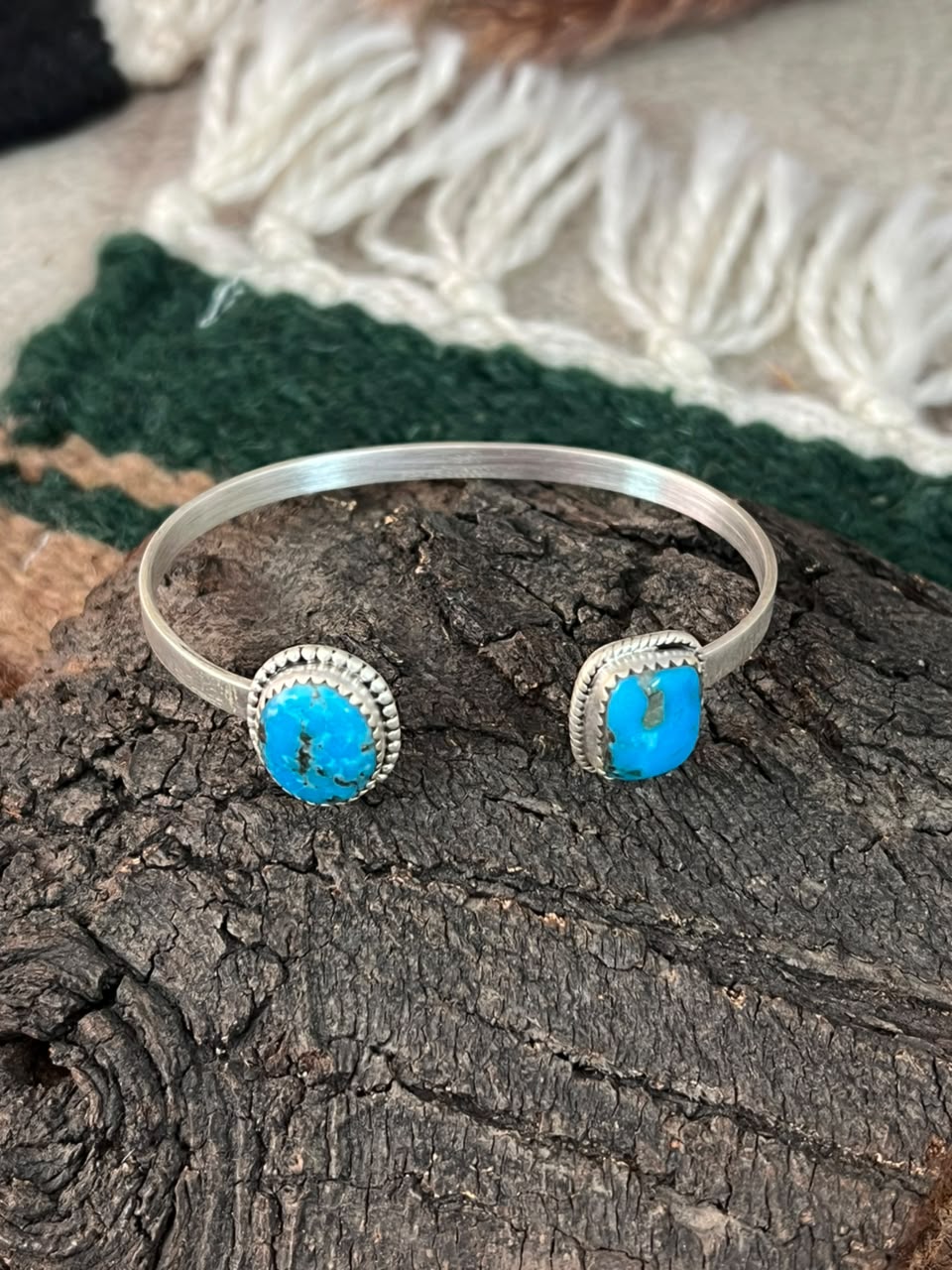 Handmade Sterling Silver Blue Kingman Turquoise Cuff Bracelet Signed Nizhoni