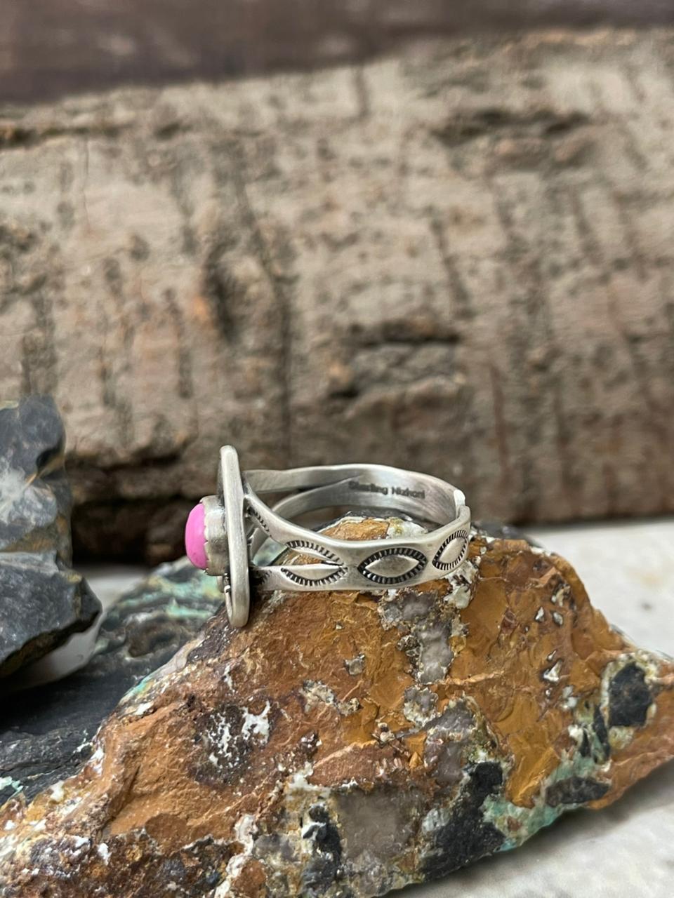 "Heart Collection" Handmade Sterling Silver Cotton Candy Adjustable Ring "Signed Nizhoni"