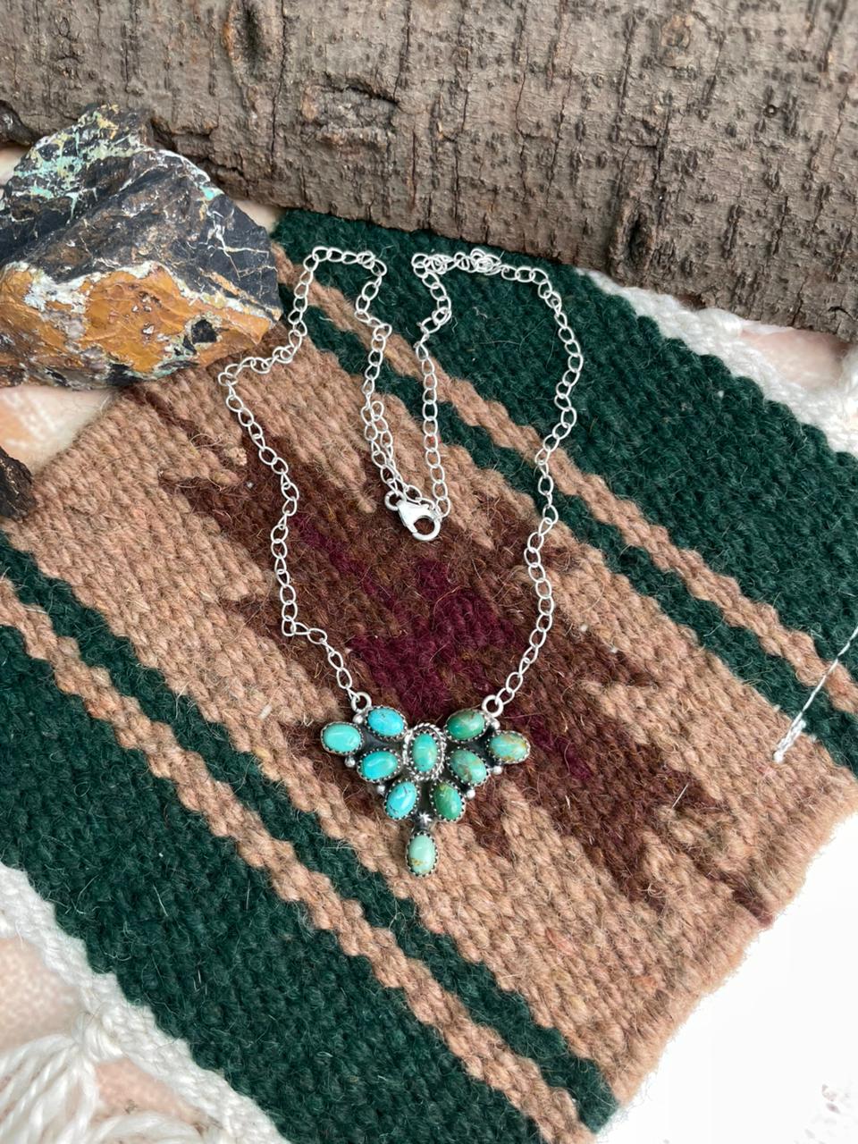 Handmade Sterling Silver Kingman Turquoise Necklace "Signed Nizhoni"