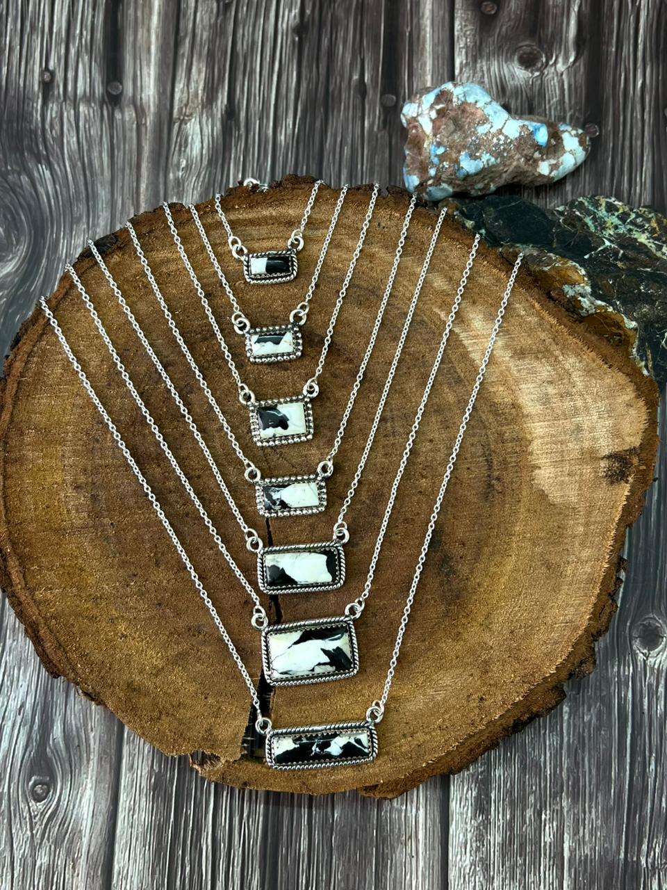 Handmade Sterling Silver White Buffalo Bar Necklace "Signed Nizhoni"