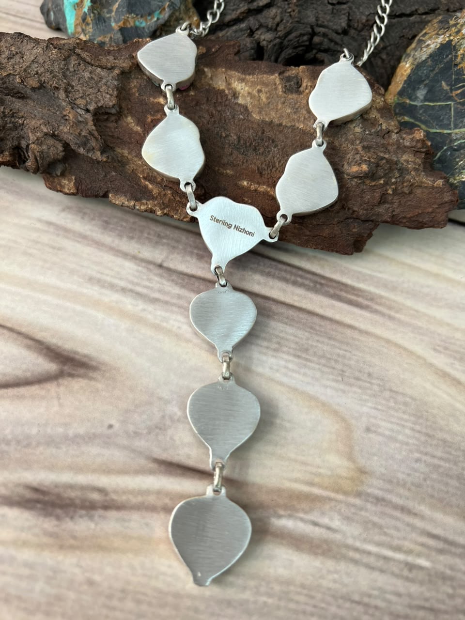 Handmade Sterling Silver Cotton Candy Cobble Stone Heart Choker Necklace Signed Nizhoni