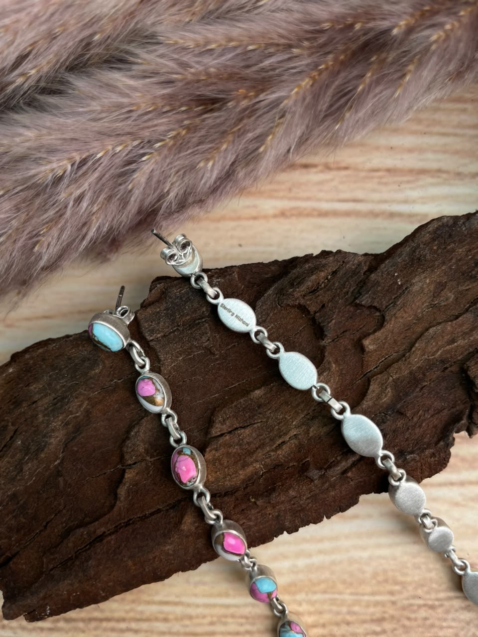 Handmade Sterling Silver Cotton Candy Post Dangle Earrings Signed Nizhoni