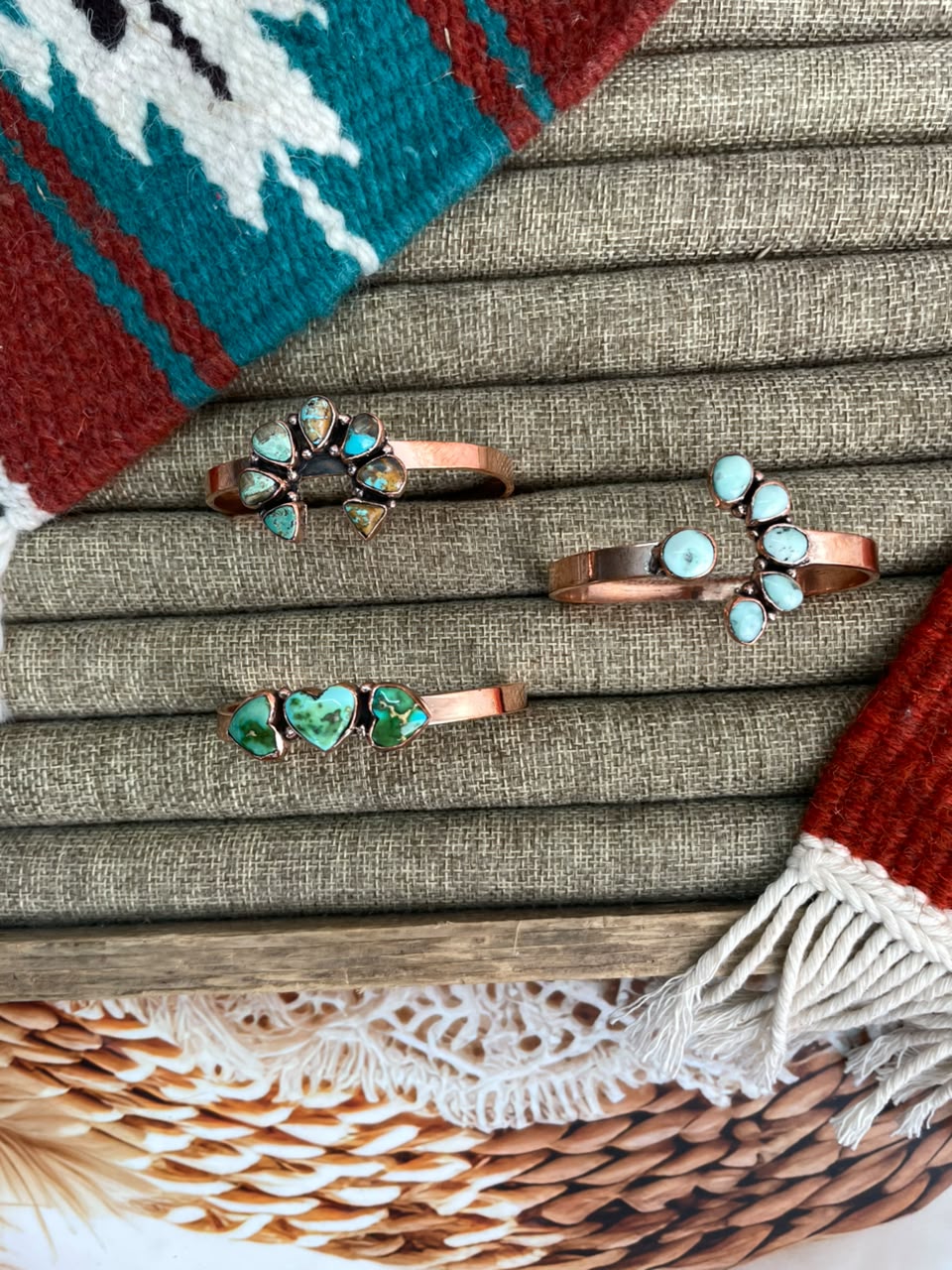 Handmade Royston, Paloma and Sonoran Mountain Turquoise Copper Collection: Cuff Bracelet Signed Nizhoni