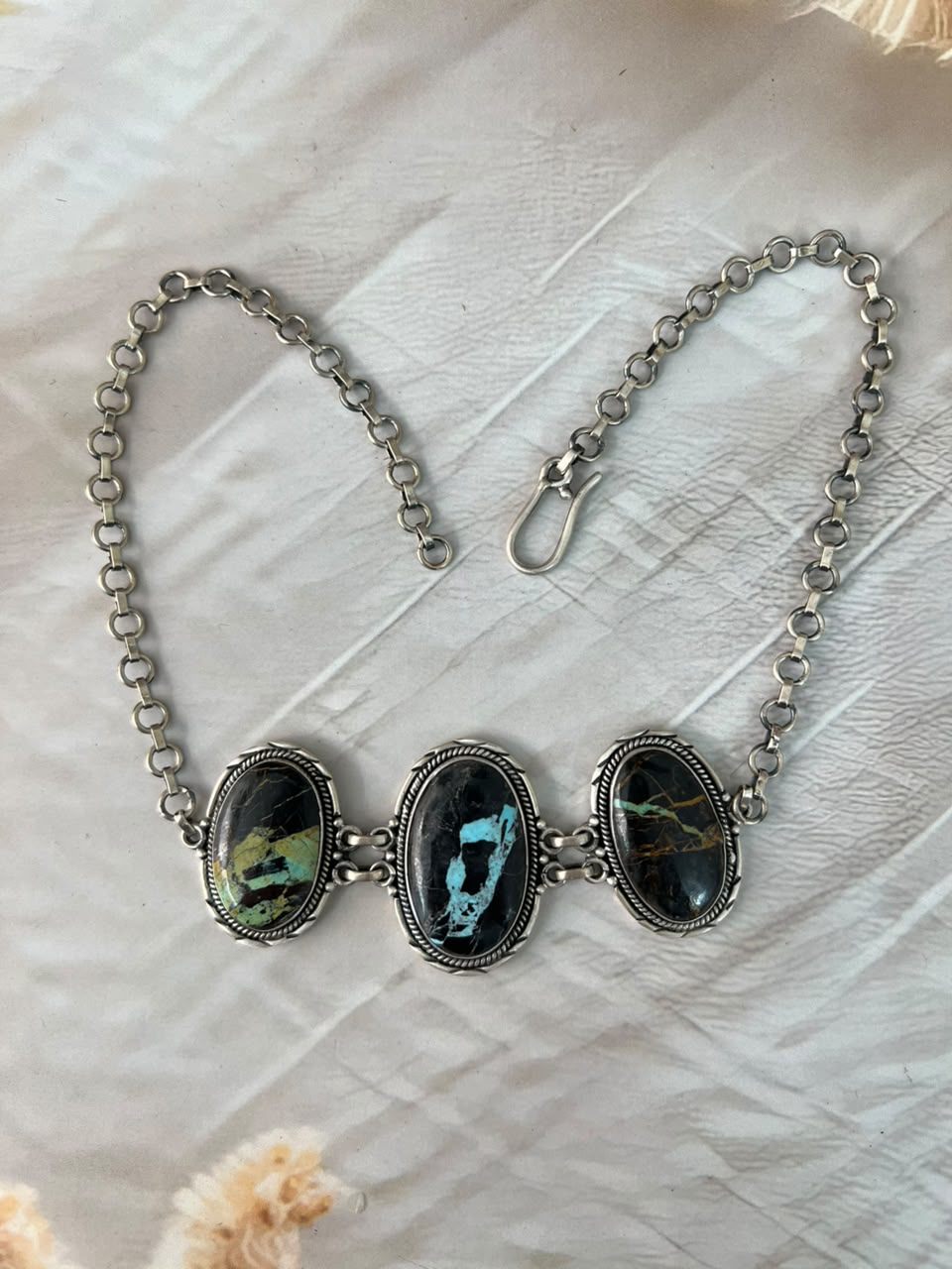 Handmade Sterling Silver Blackjack Turquoise Collection: Necklace Signed Nizhoni