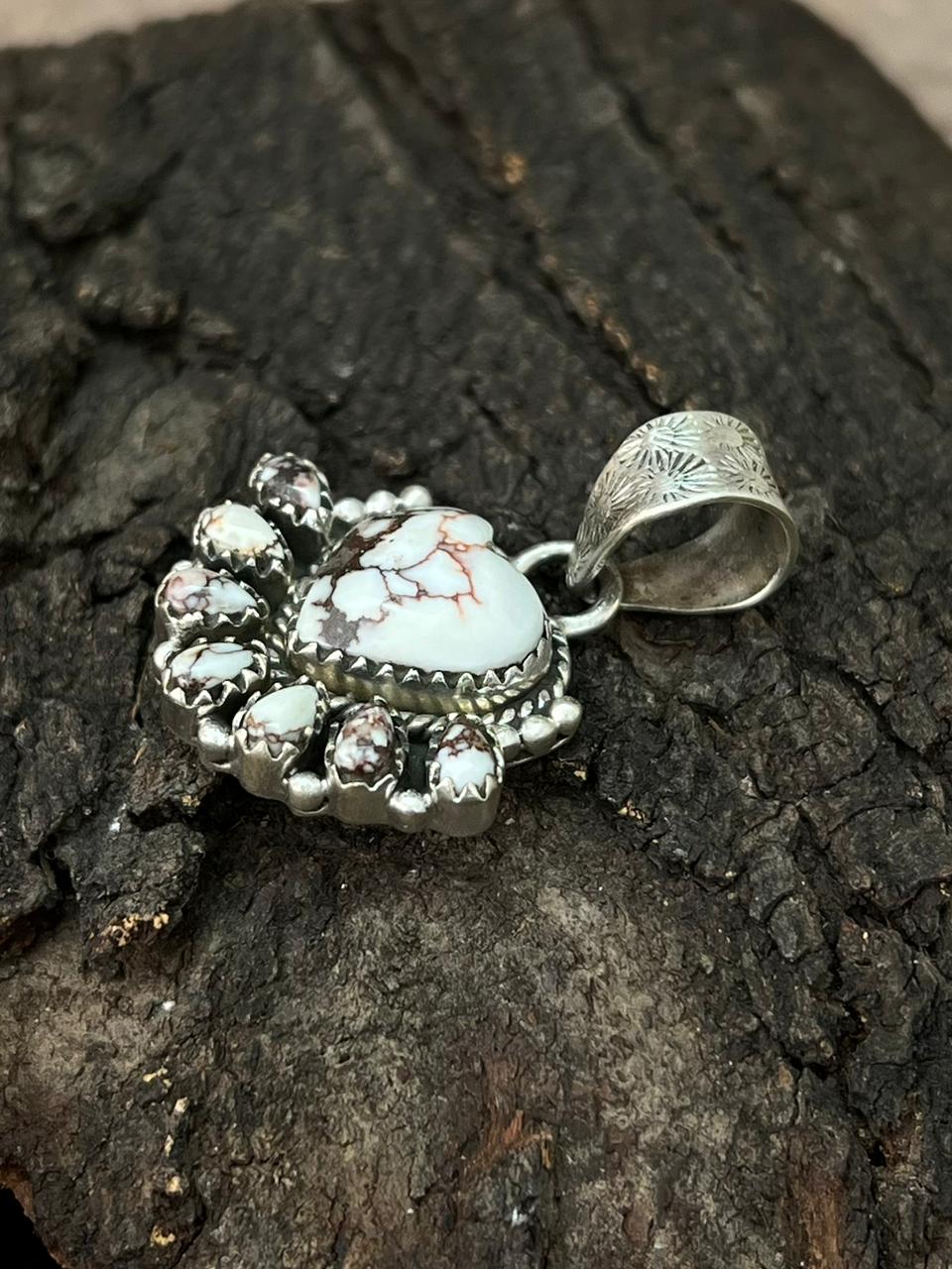 Handmade Sterling Silver Wildhorse Magnesite Pendant "Signed Nizhoni"