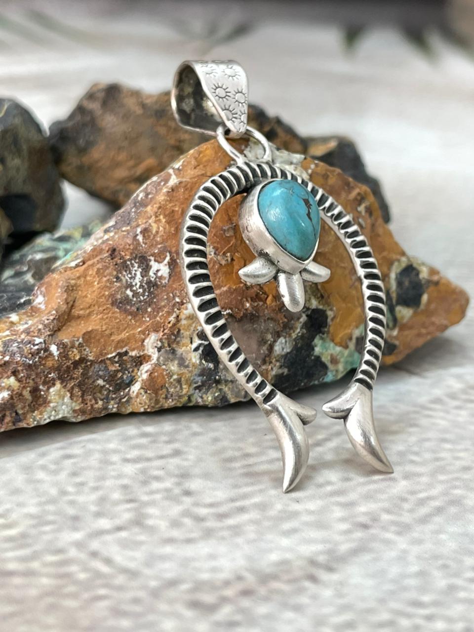 Handmade Sterling Silver Kingman Turquoise Pendant "Signed Nizhoni"