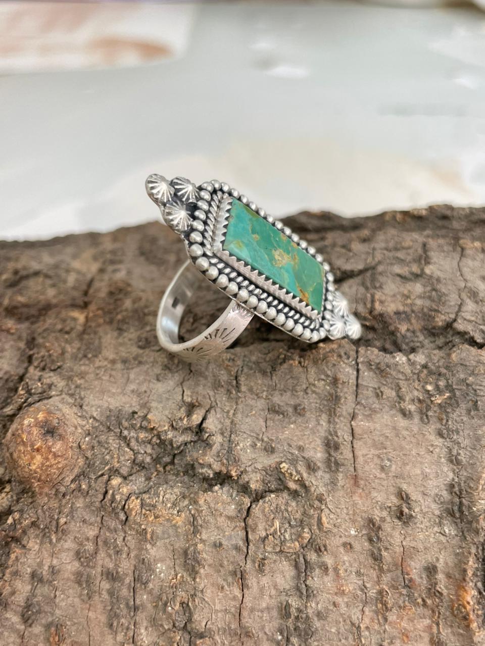 Handmade Sterling Silver Kingman Turquoise Adjustable Ring "Signed Nizhoni"