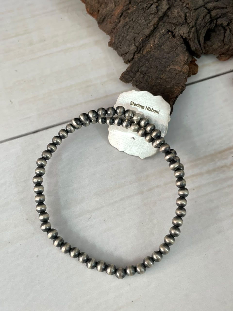 Handmade Sterling Silver Crimson Cowgirl Turquoise Collection: Stretchy Beaded Bracelet Signed Nizhoni