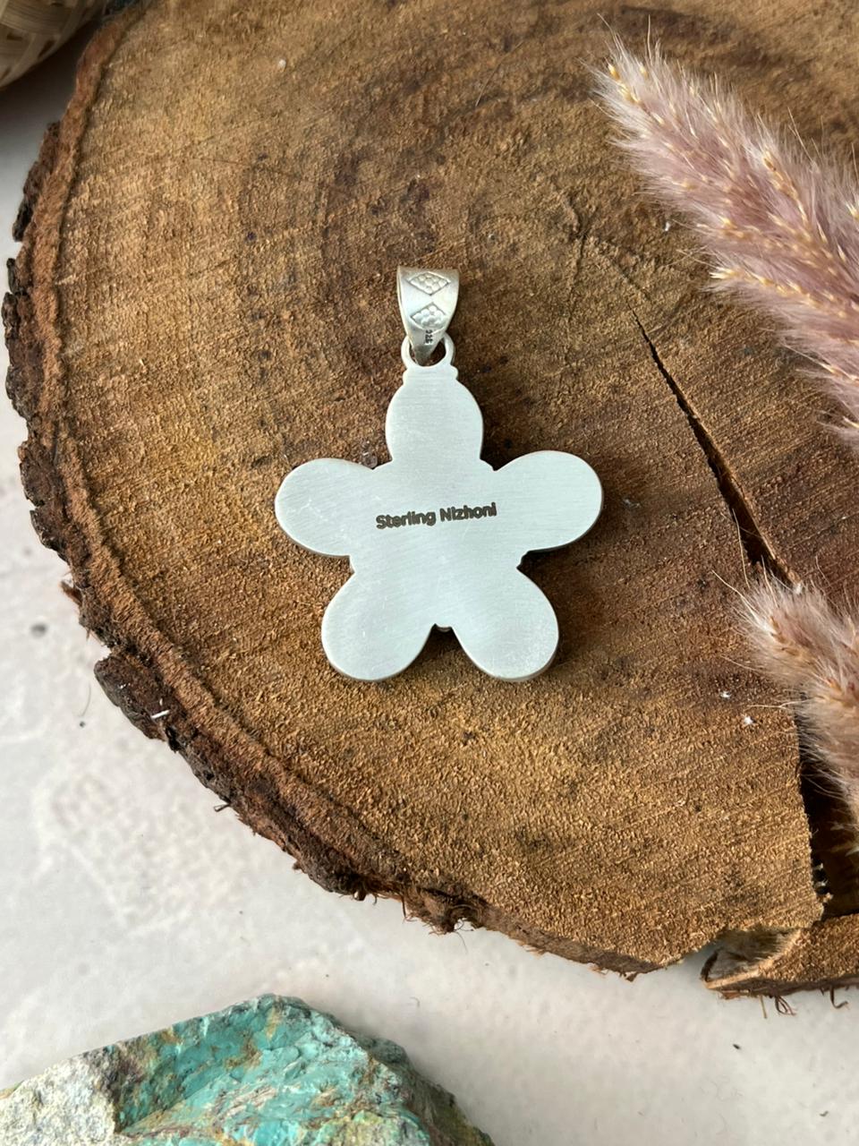 Handmade Sterling Silver White Buffalo Pendant Signed Nizhoni
