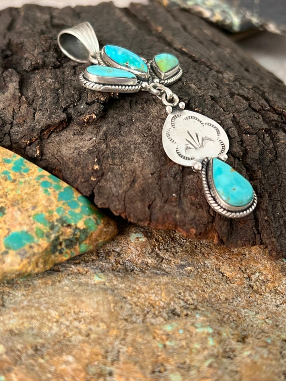 Handmade Sterling Silver Santa Maria Turquoise Pendant "Signed Nizhoni"
