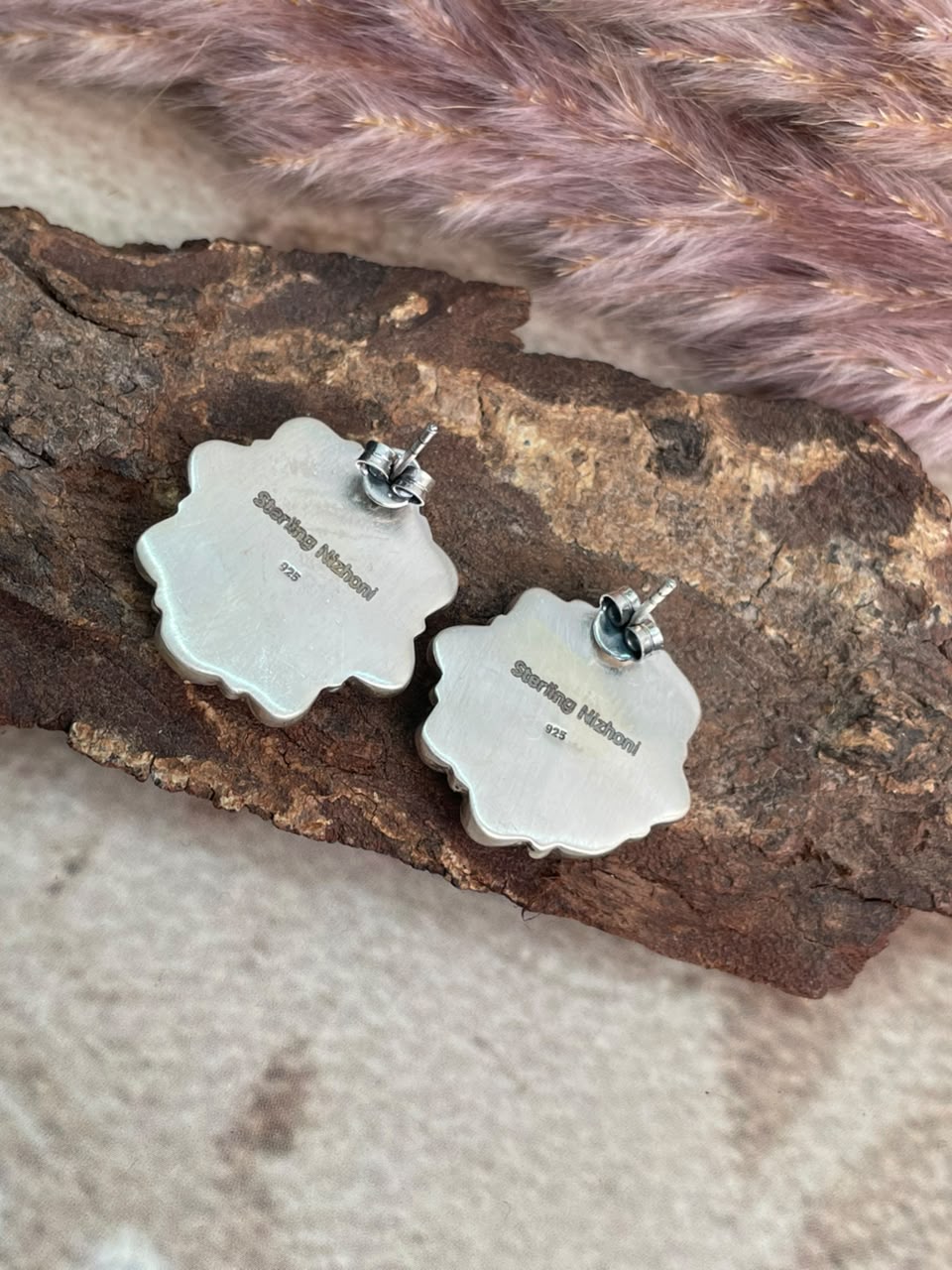 Handmade Sterling Silver Egyptian Turquoise Collection: Post Studs Earrings Signed Nizhoni