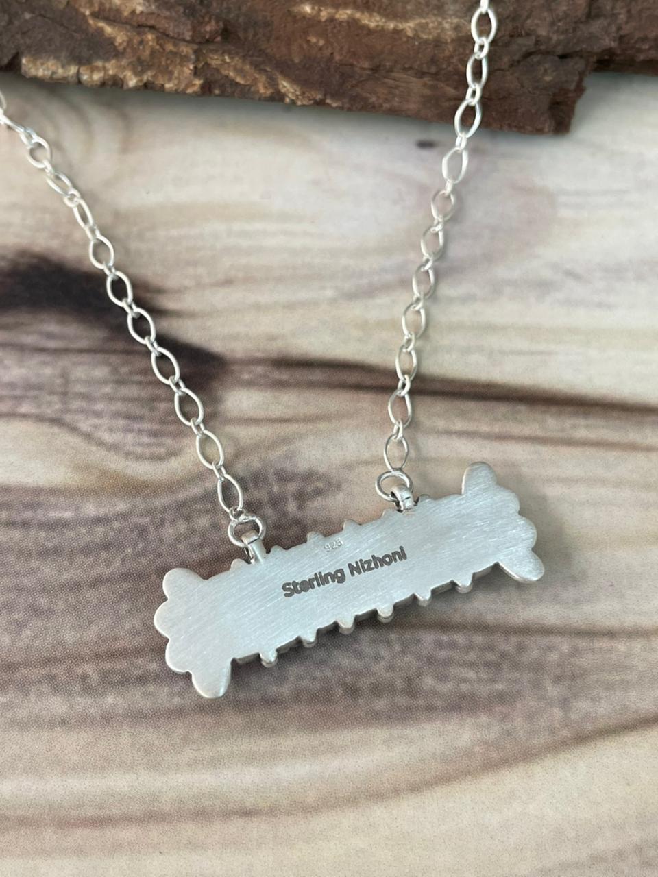 Handmade Sterling Silver Kingman Turquoise Necklace Signed Nizhoni