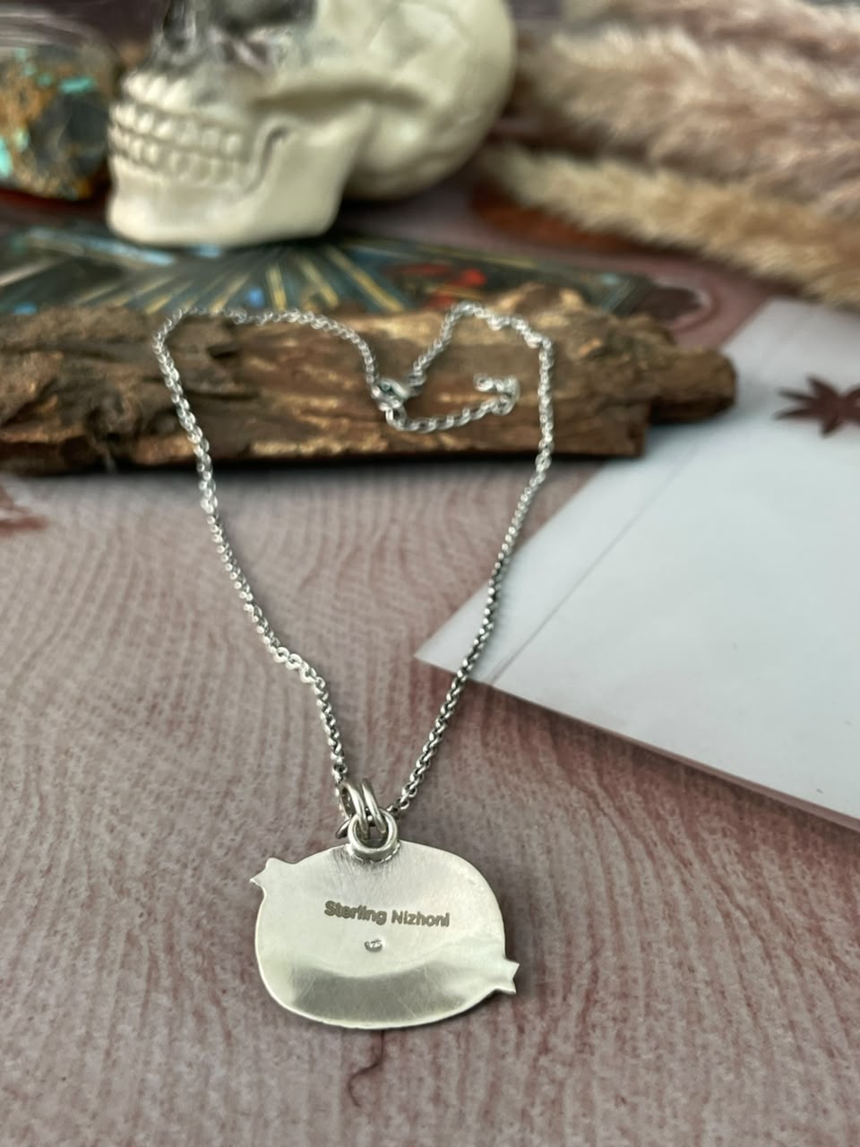 Handmade Sterling Silver Kingman Turquoise Halloween Collection: Necklace Signed Nizhoni