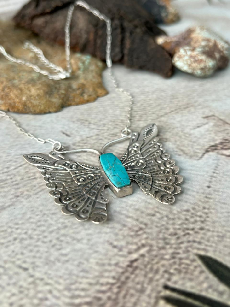 Handmade Sterling Silver Kingman Turquoise Necklace "Signed Nizhoni"
