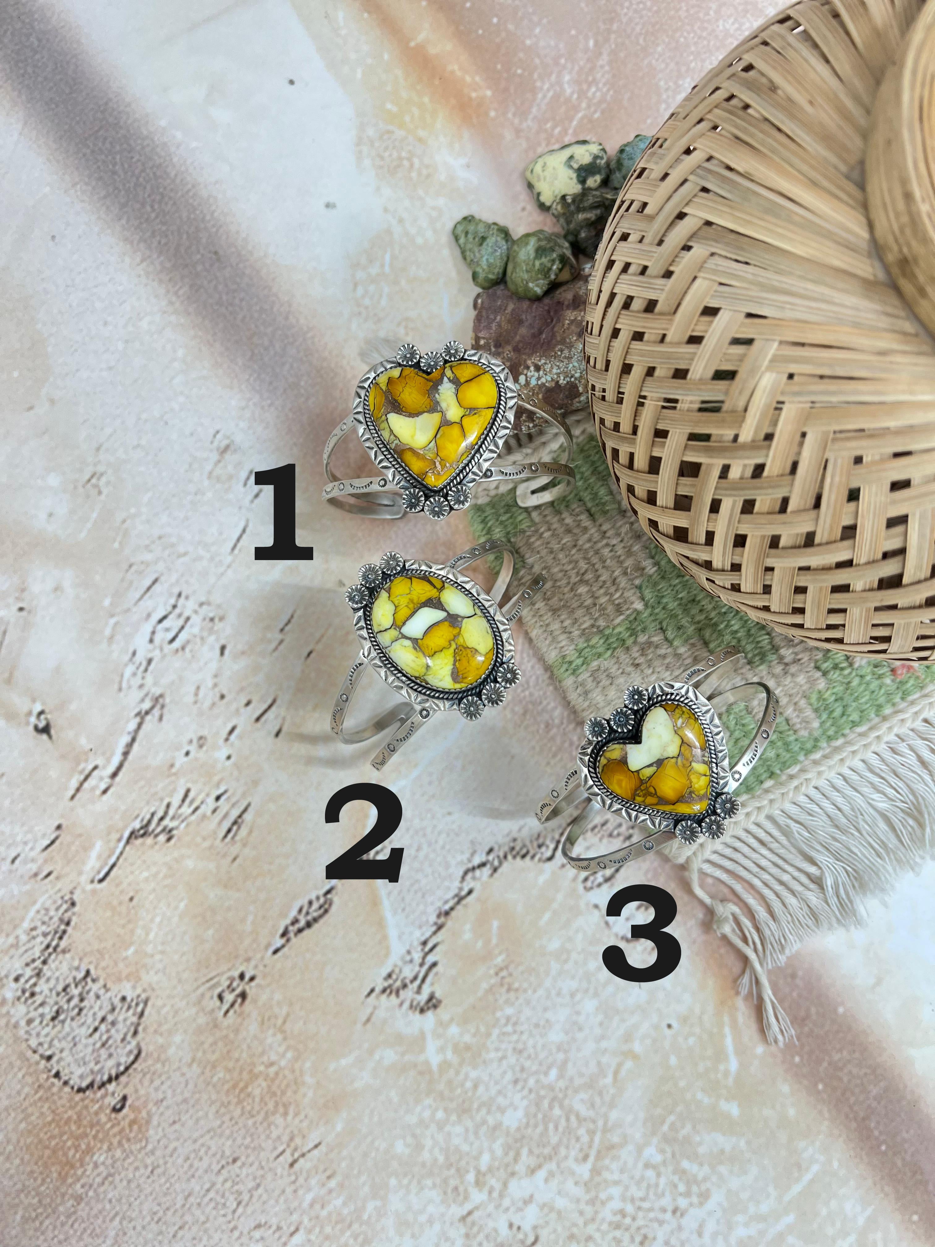 Handmade Sterling Silver Honey Dahlia Cuff Bracelet with Signed Nizhoni