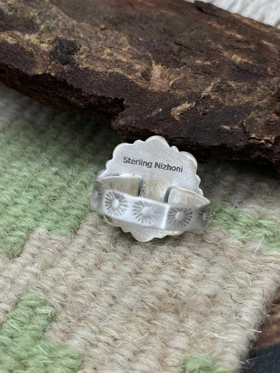 Handmade Sterling Silver Kingman Turquoise Adjustable Ring "Signed Nizhoni"