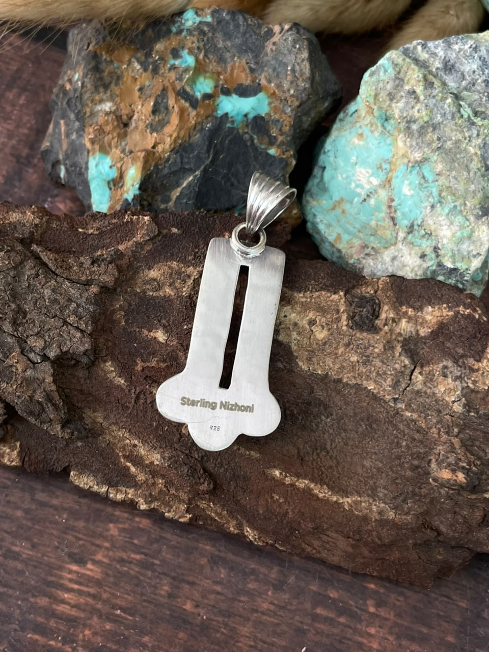 Handmade Sterling Silver Kingman Turquoise NFR Collection: Pendant Signed Nizhoni