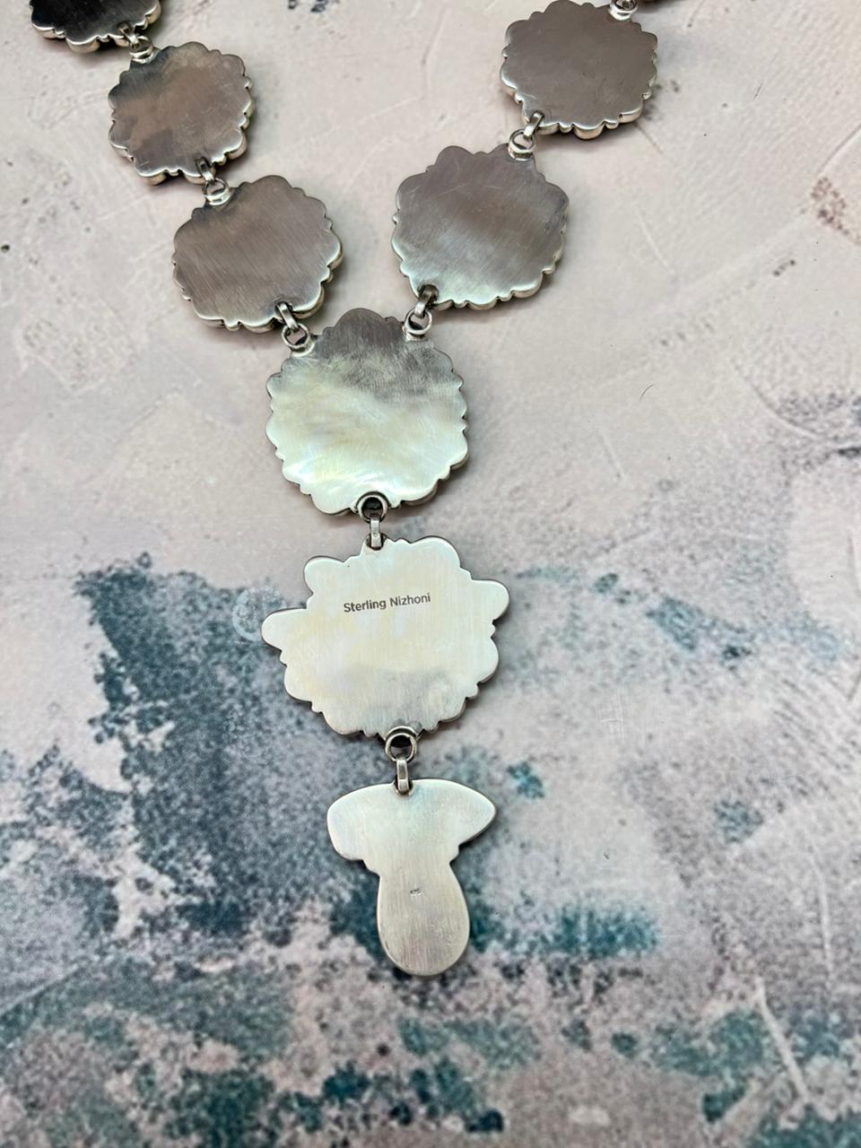 Handmade Sterling Silver Emerald Rose Necklace "Signed Nizhoni"