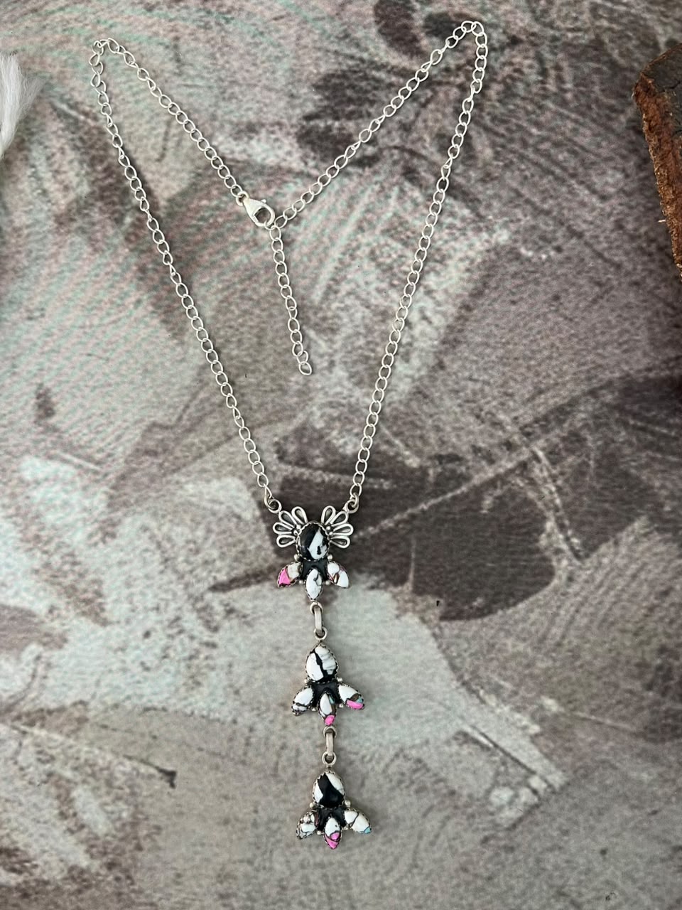 Handmade Sterling Silver Cotton Candy with White Buffalo Necklace Signed Nizhoni