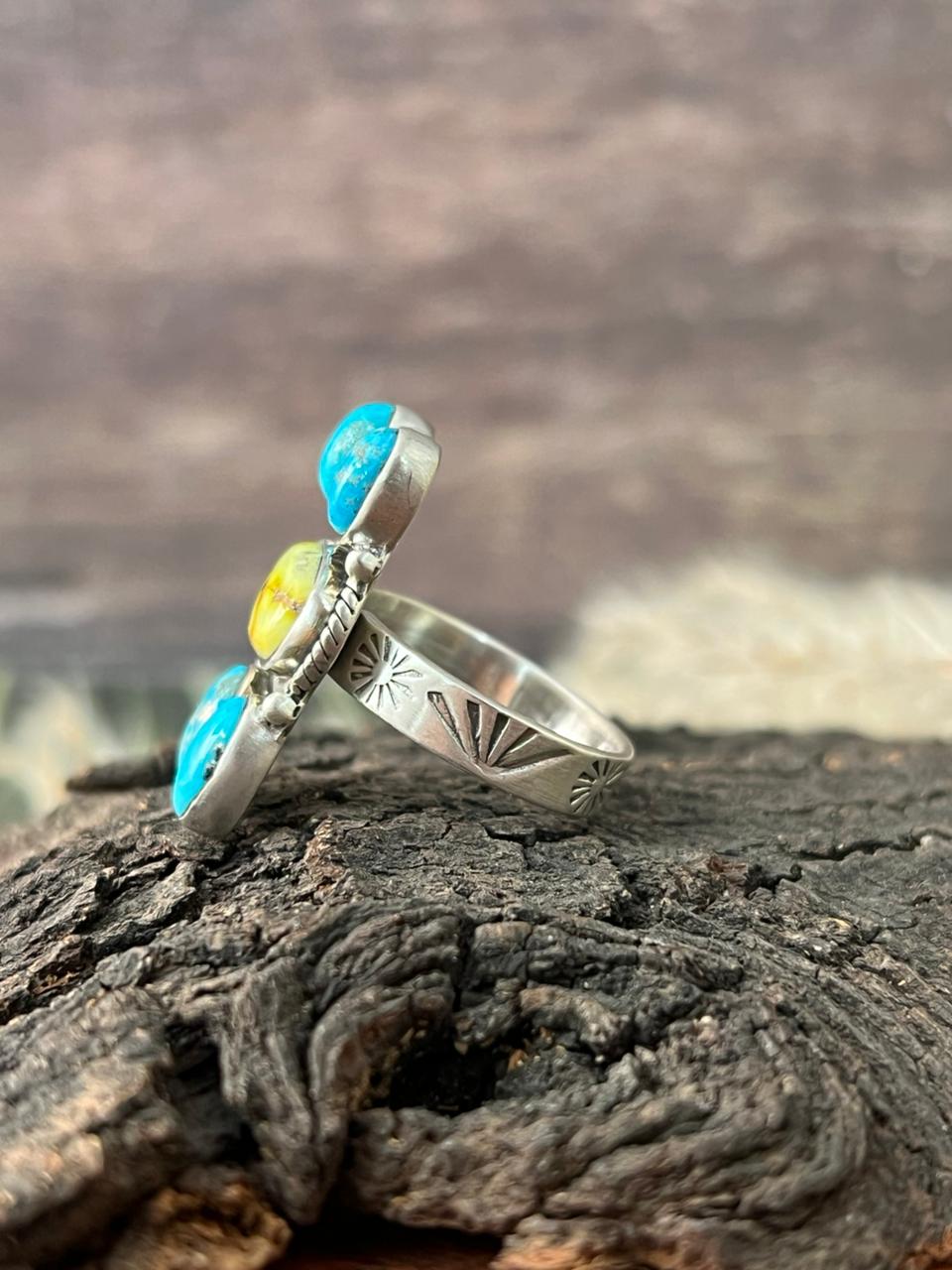 Handmade Sterling Silver Sierra Bella with Palomino Turquoise Collection: Adjustable Ring "Signed Nizhoni"