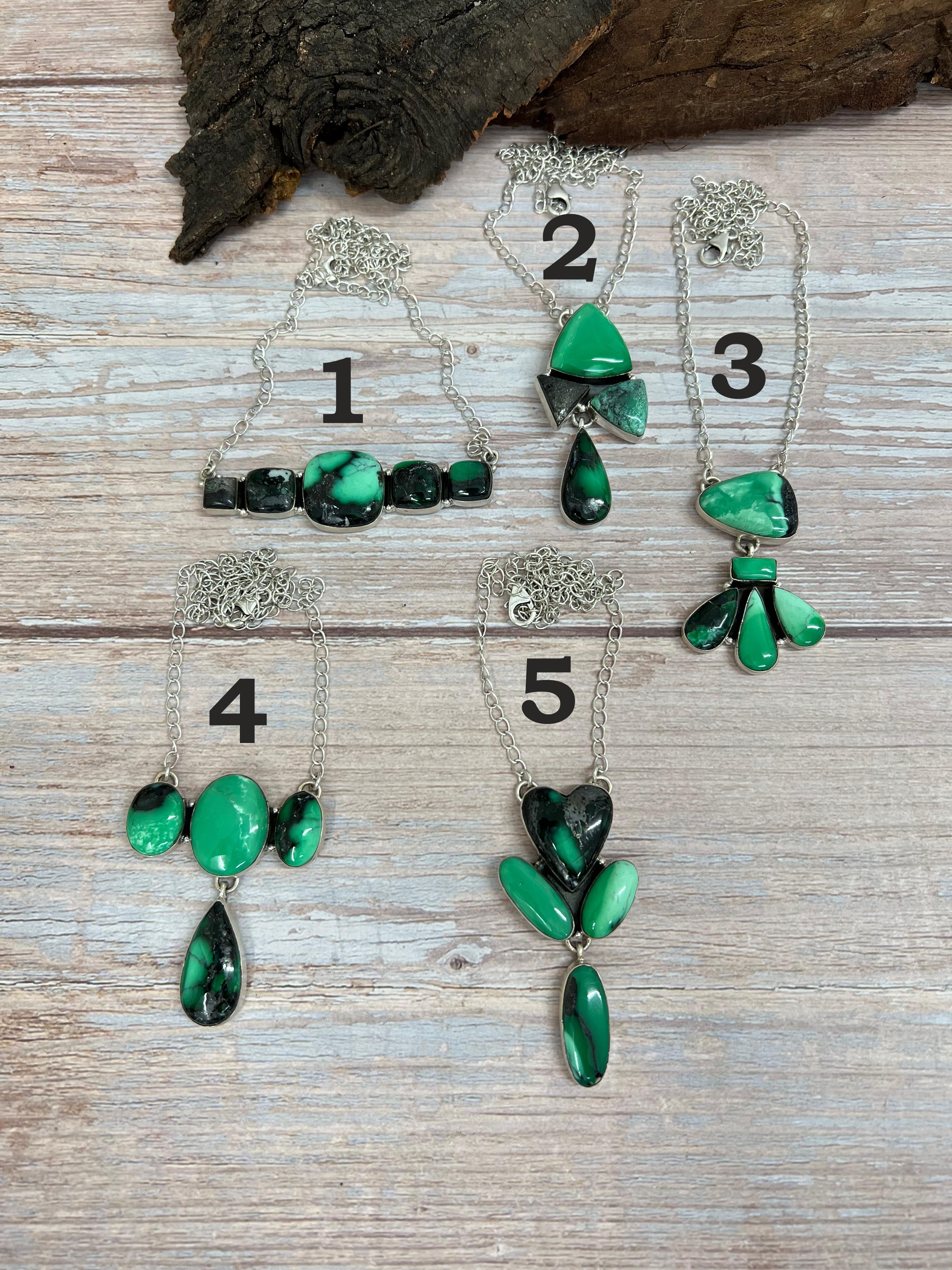 Handmade Sterling Silver Emerald Rose Necklace with Signed Nizhoni