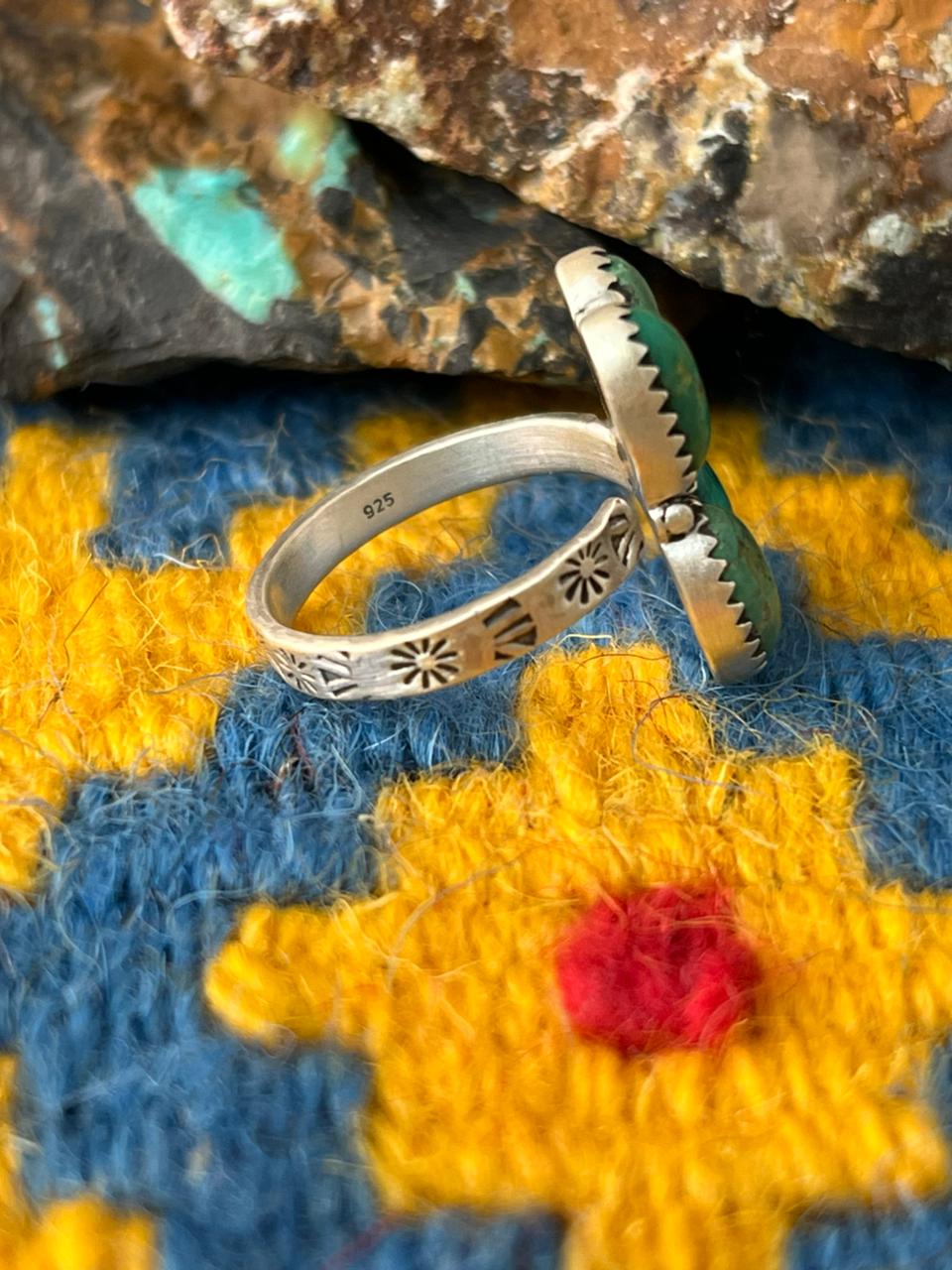 Handmade Sterling Silver Emerald Valley Turquoise Adjustable Ring "Signed Nizhoni"