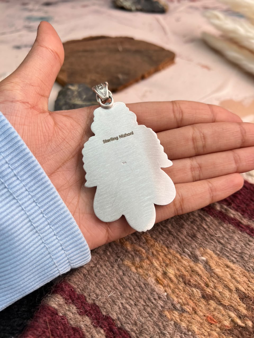 Handmade Sterling Silver Hardy Pit Turquoise Pendant Signed Nizhoni