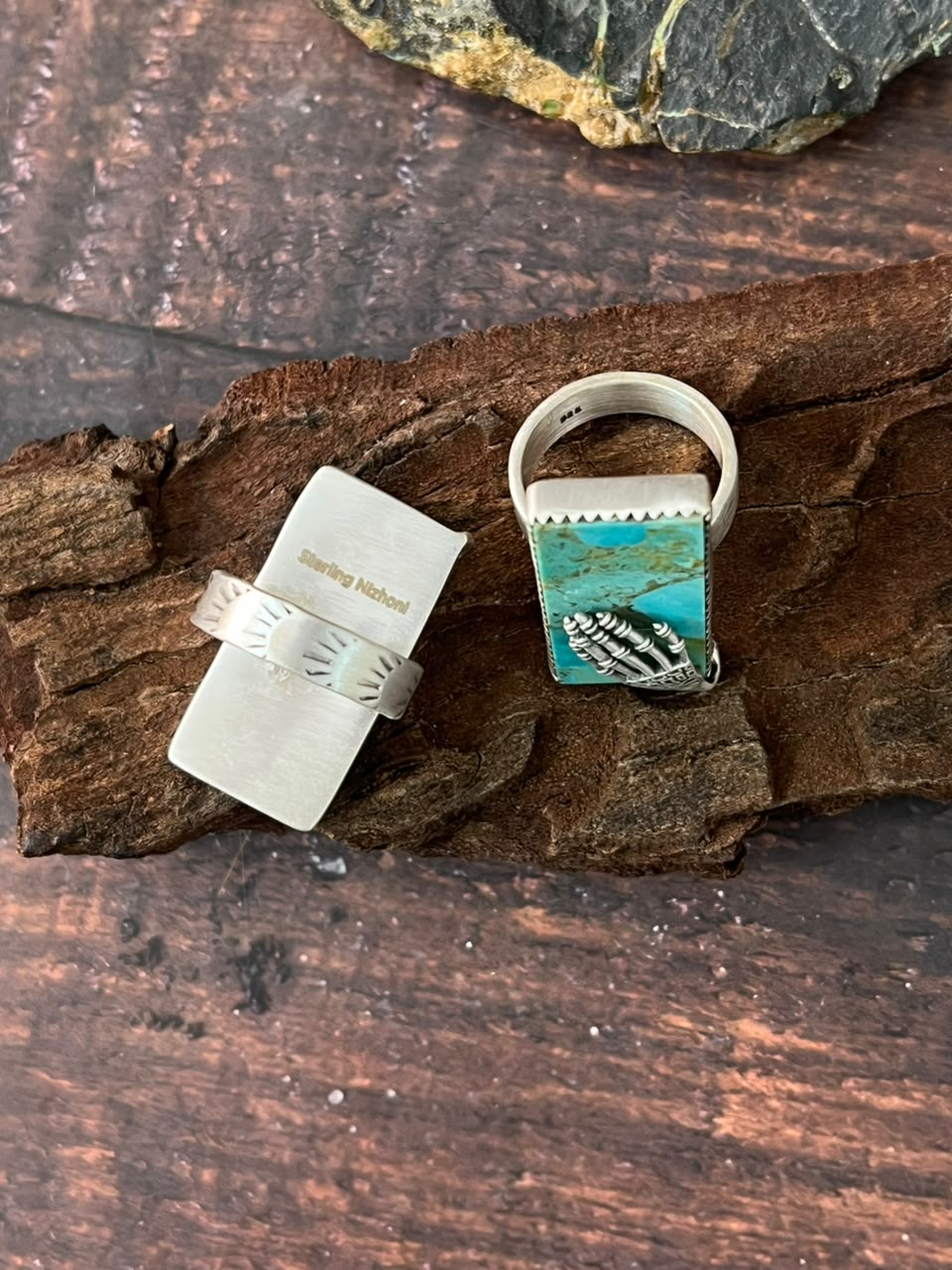 Handmade Sterling Silver Kingman Turquoise Halloween Collection: Adjustable Ring Signed Nizhoni