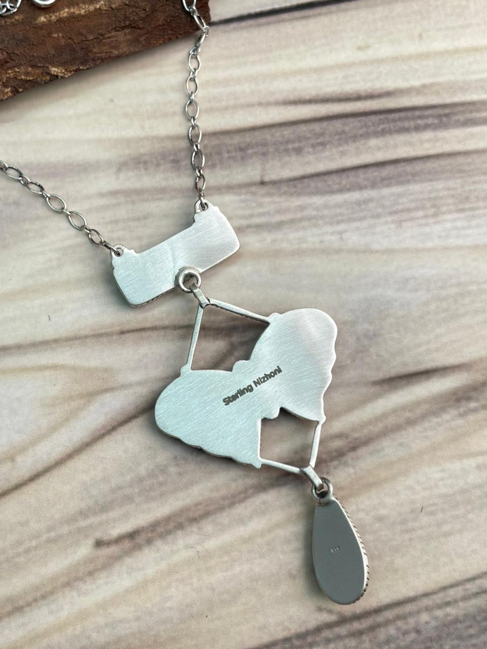 Handmade Sterling Silver Kingman Turquoise Butterfly Necklace Signed Nizhoni (3)