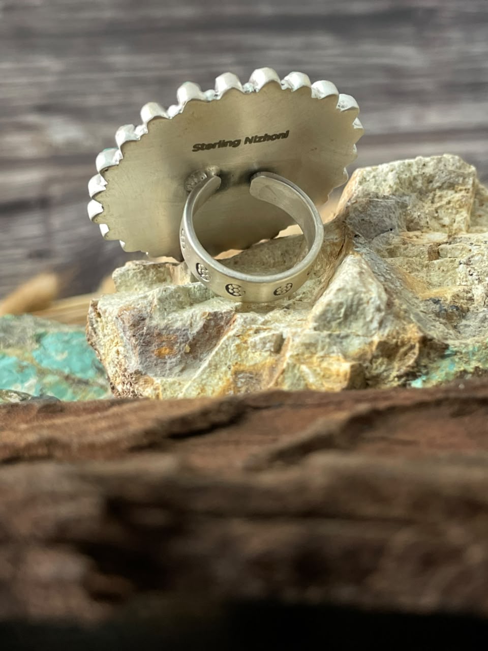 Handmade Sterling Silver Kingman Turquoise Adjustable Ring Signed Nizhoni
