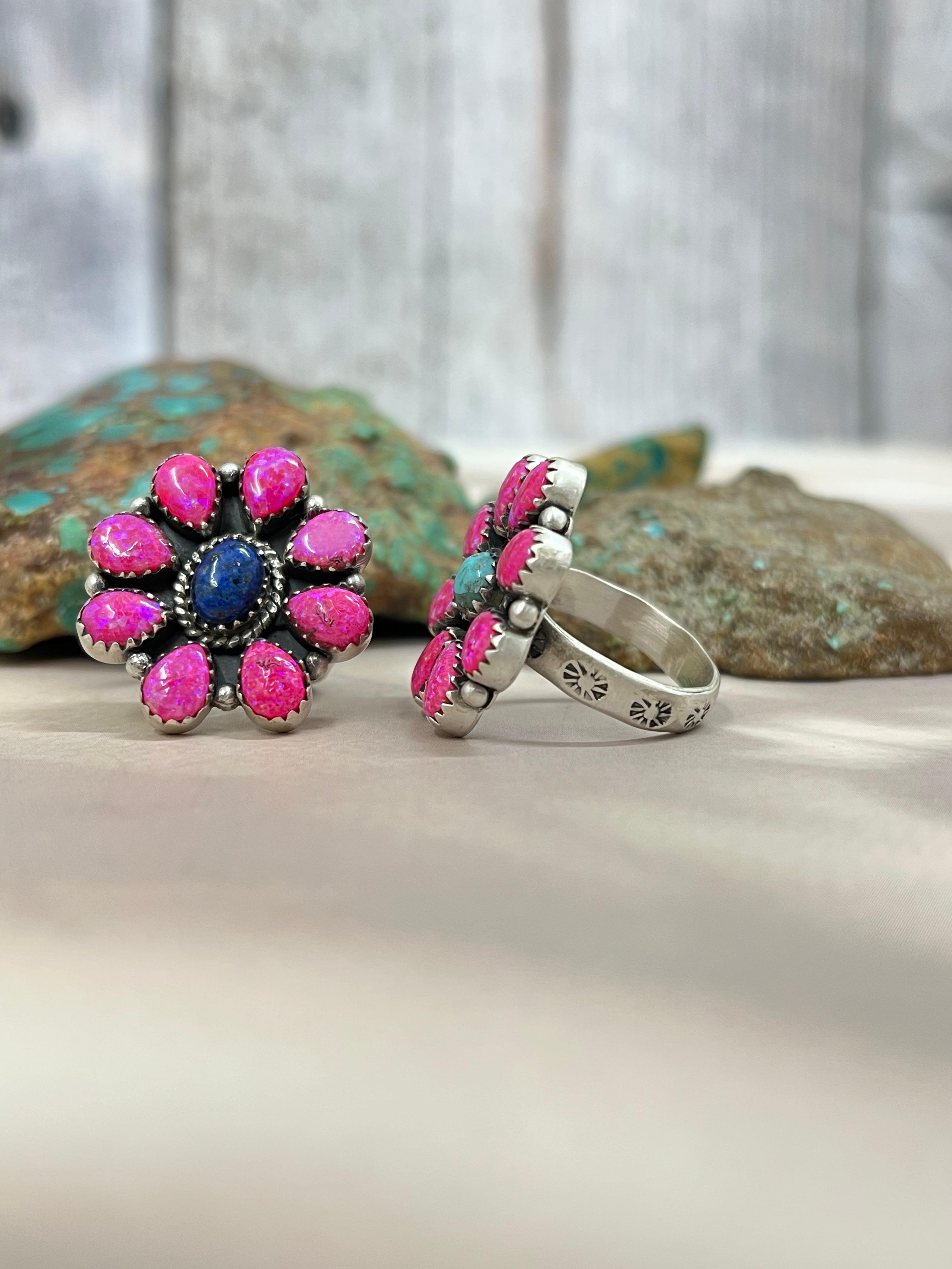 Handmade Sterling Silver Multistone Adjustable Ring with Signed Nizhoni