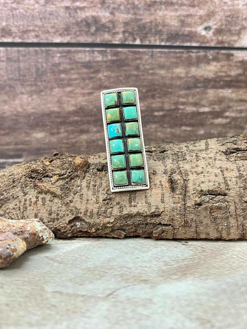 Handmade Sterling Silver Old Stock Royston Turquoise Adjustable Ring With Signed Nizhoni