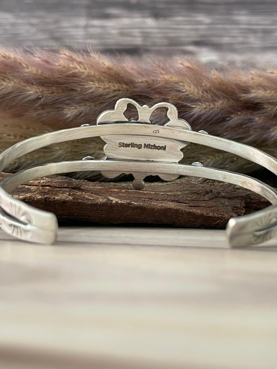 Handmade Sterling Silver Carico Lake with Cotton Candy and Palomino Turquoise Butterfly Cuff Bracelet Signed Nizhoni