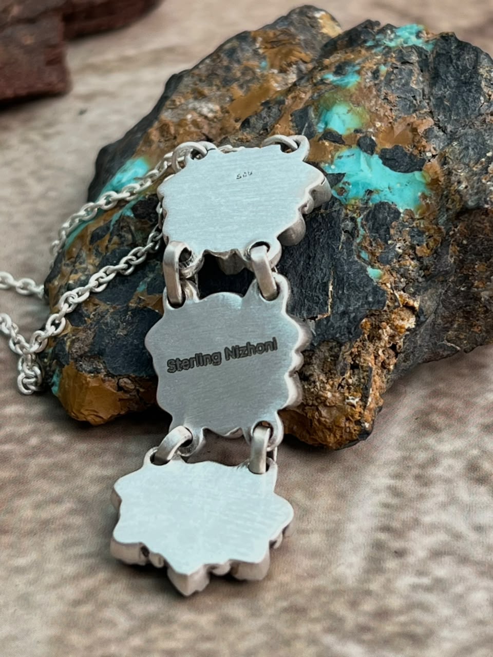 Handmade Sterling Silver White Buffalo Necklace Signed Nizhoni