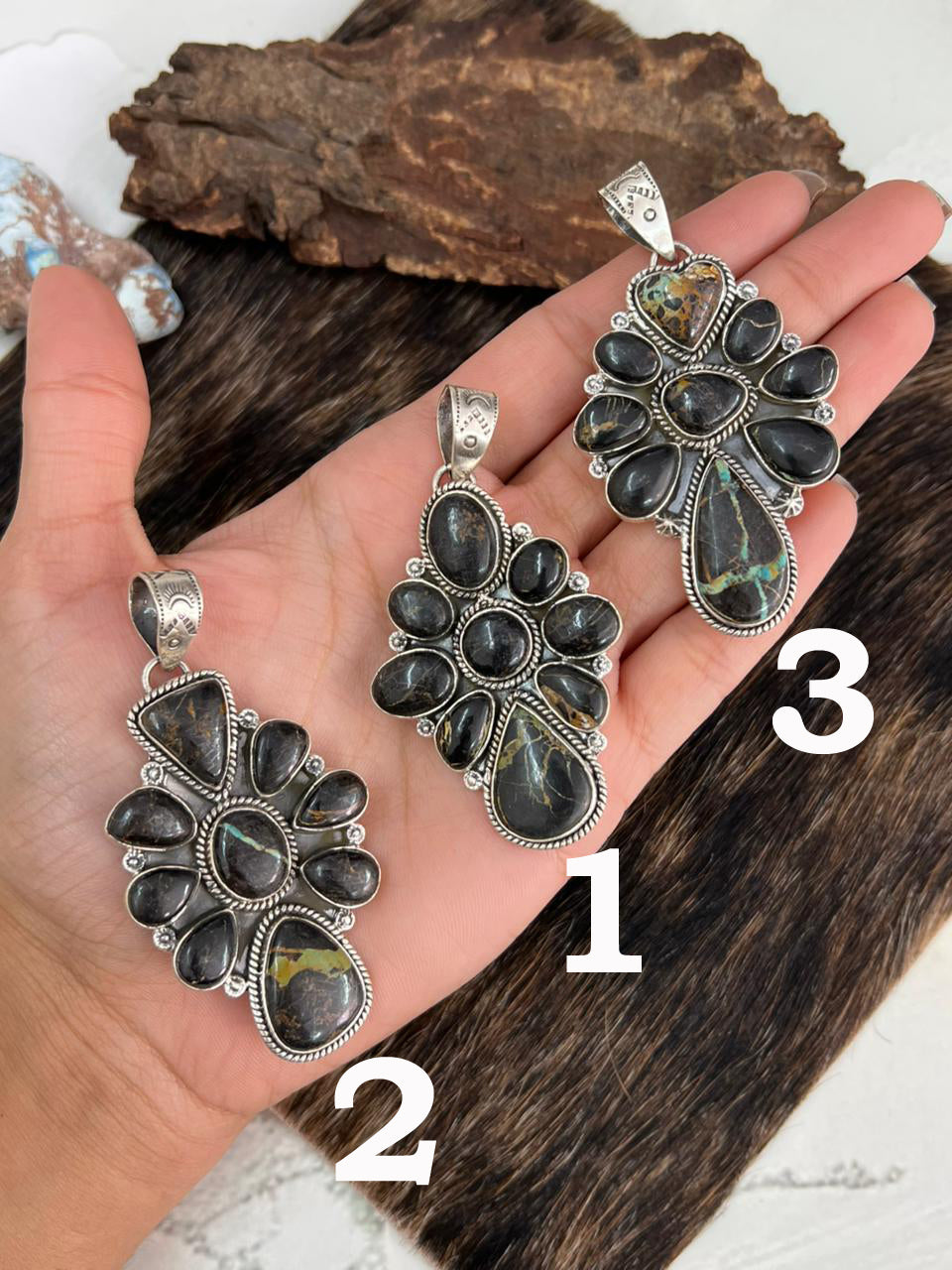 Handmade Sterling Silver Blackjack Turquoise Pendant "Signed Nizhoni"