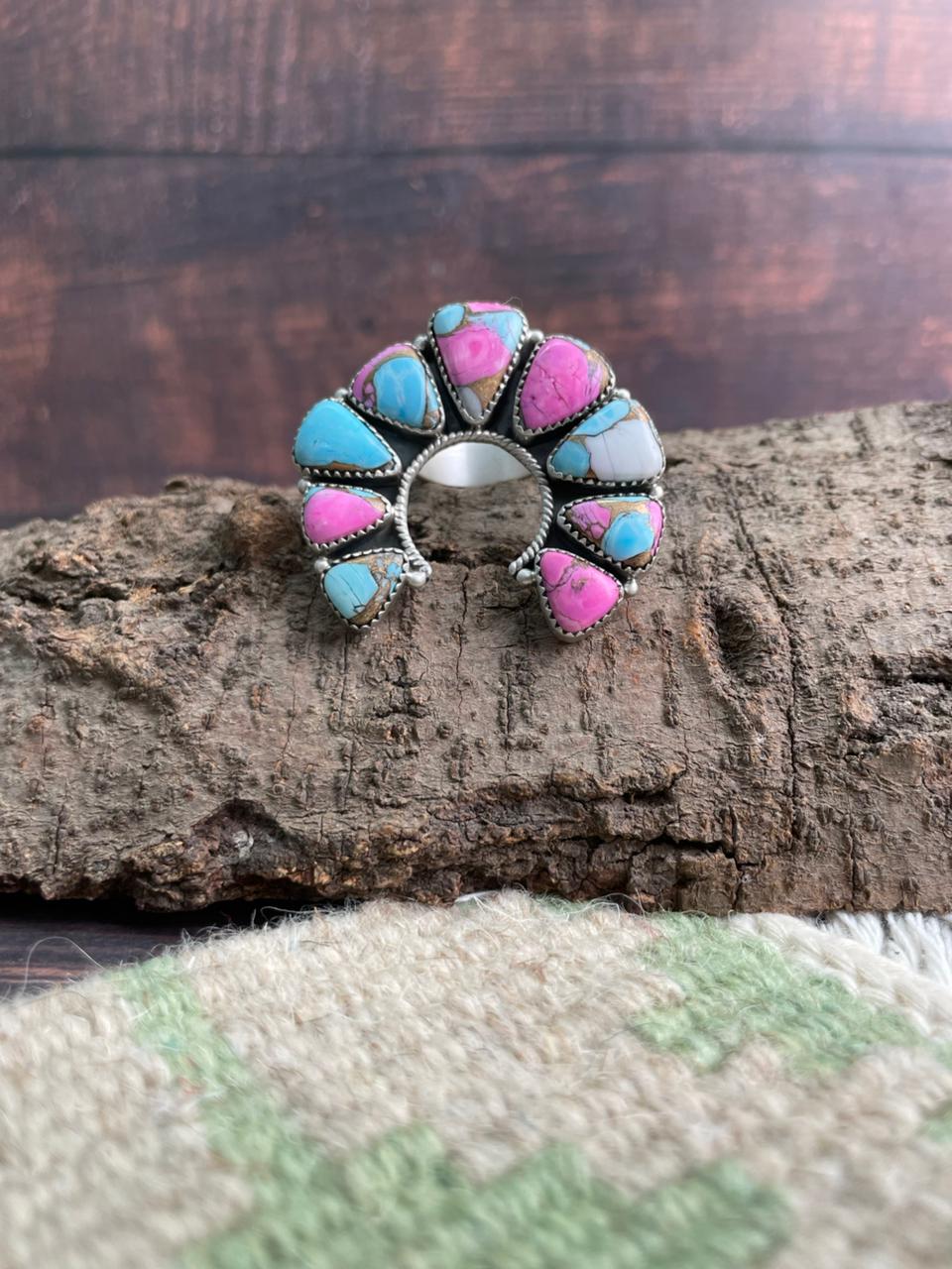Handmade Sterling Silver Cotton Candy Naja Adjustable Ring "Signed Nizhoni"