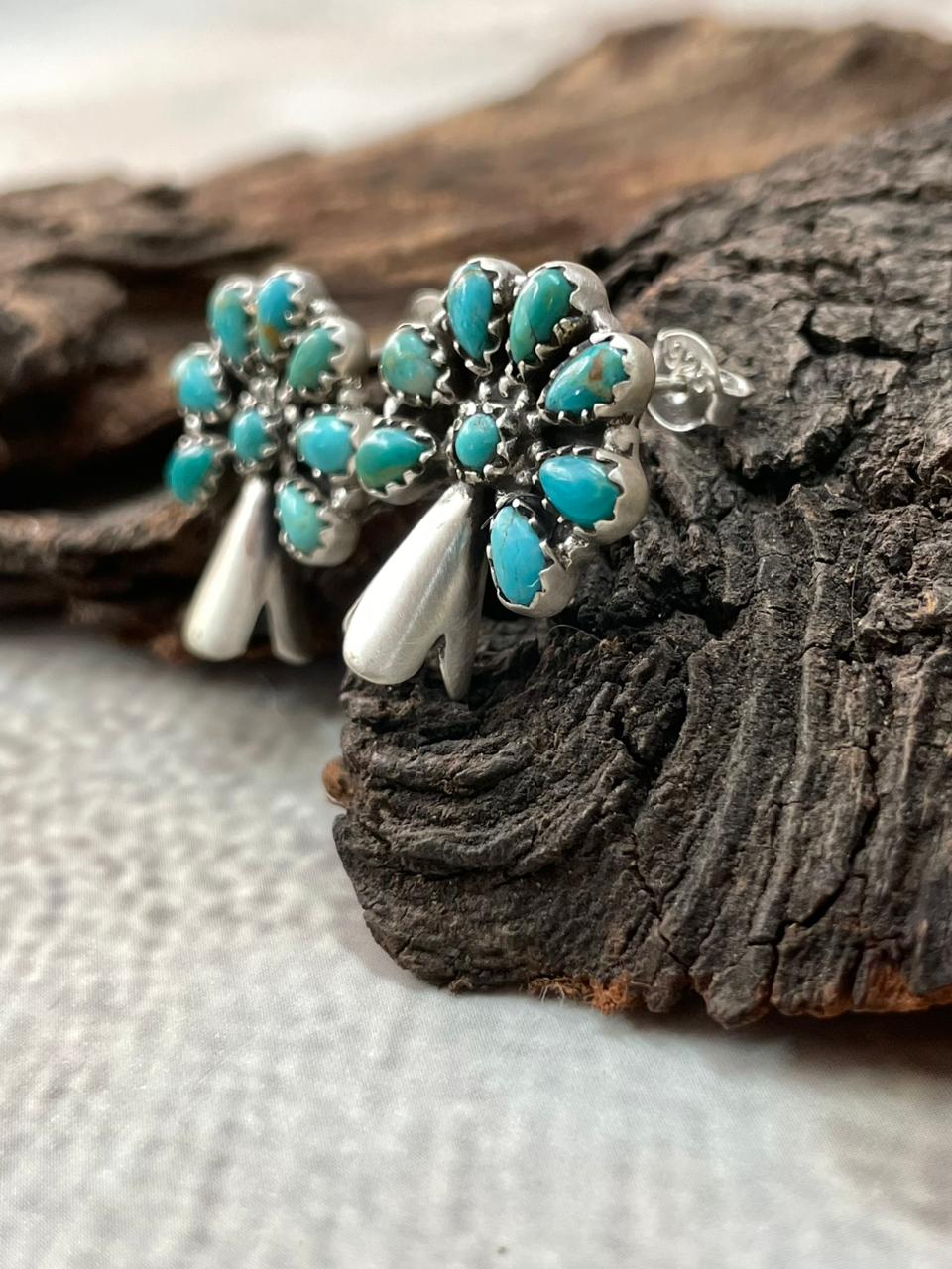 Handmade Sterling Silver Kingman Turquoise Studs Post Earrings "Signed Nizhoni"