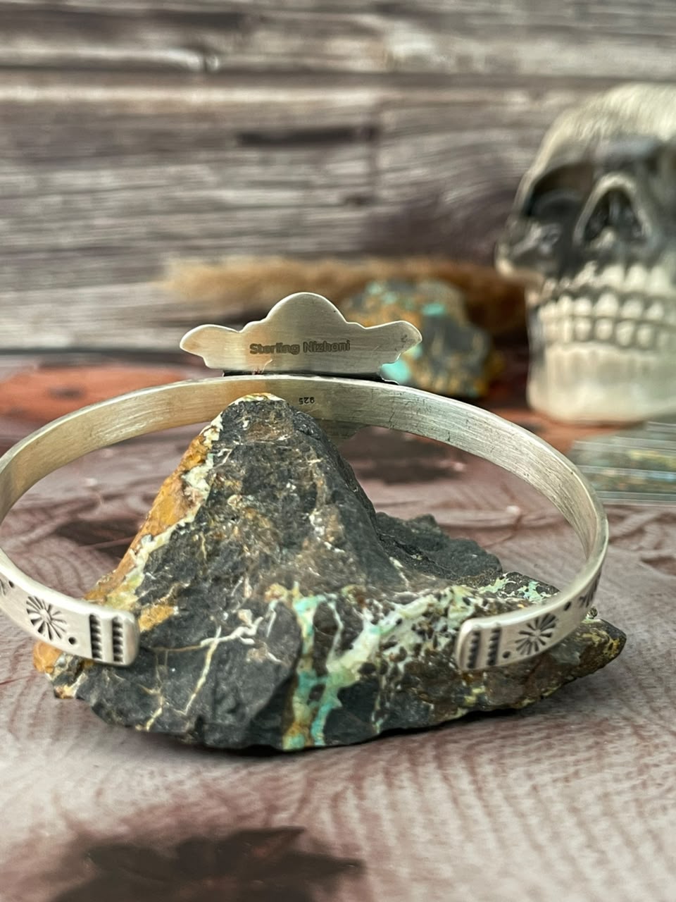 Handmade Sterling Silver Kingman Turquoise Halloween Collection: Cuff Bracelet Signed Nizhoni