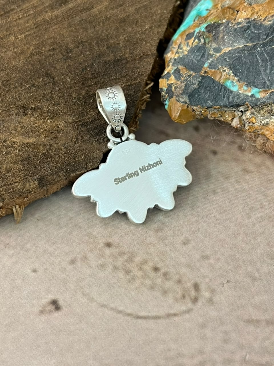 Handmade Sterling Silver Kingman Turquoise Pendant Signed Nizhoni