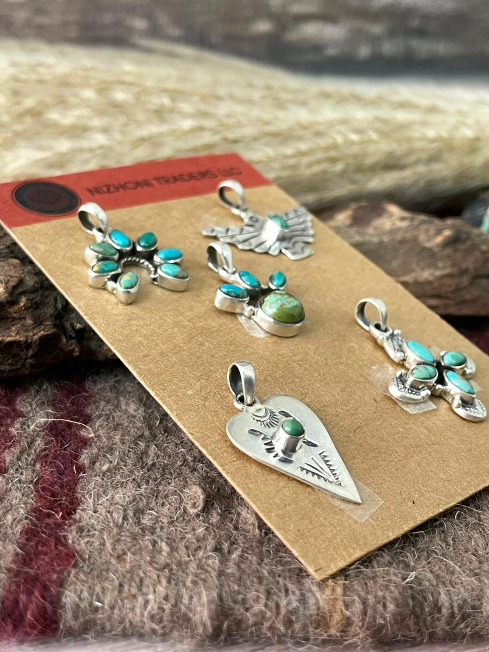 Handmade Sterling Silver Kingman Turquoise Pendant Card