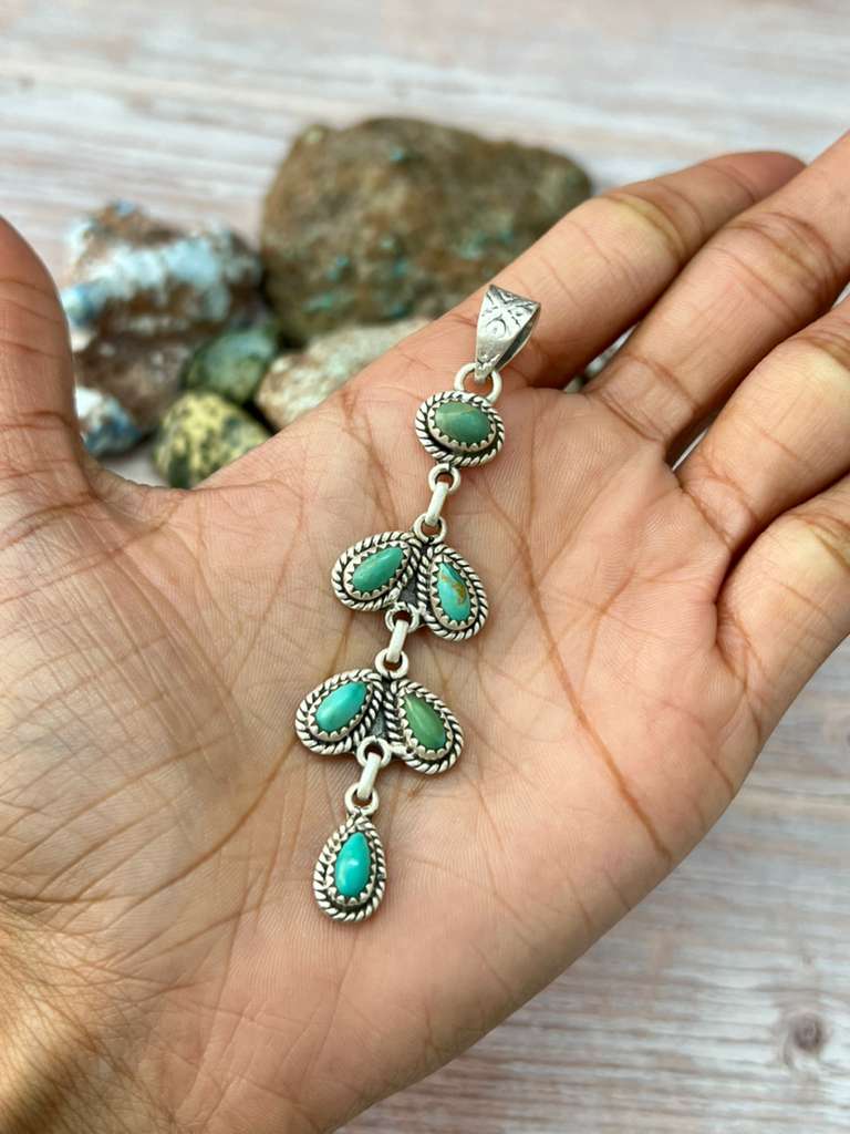 Handmade Sterling Silver Kingman Turquoise Pendant "Signed Nizhoni"