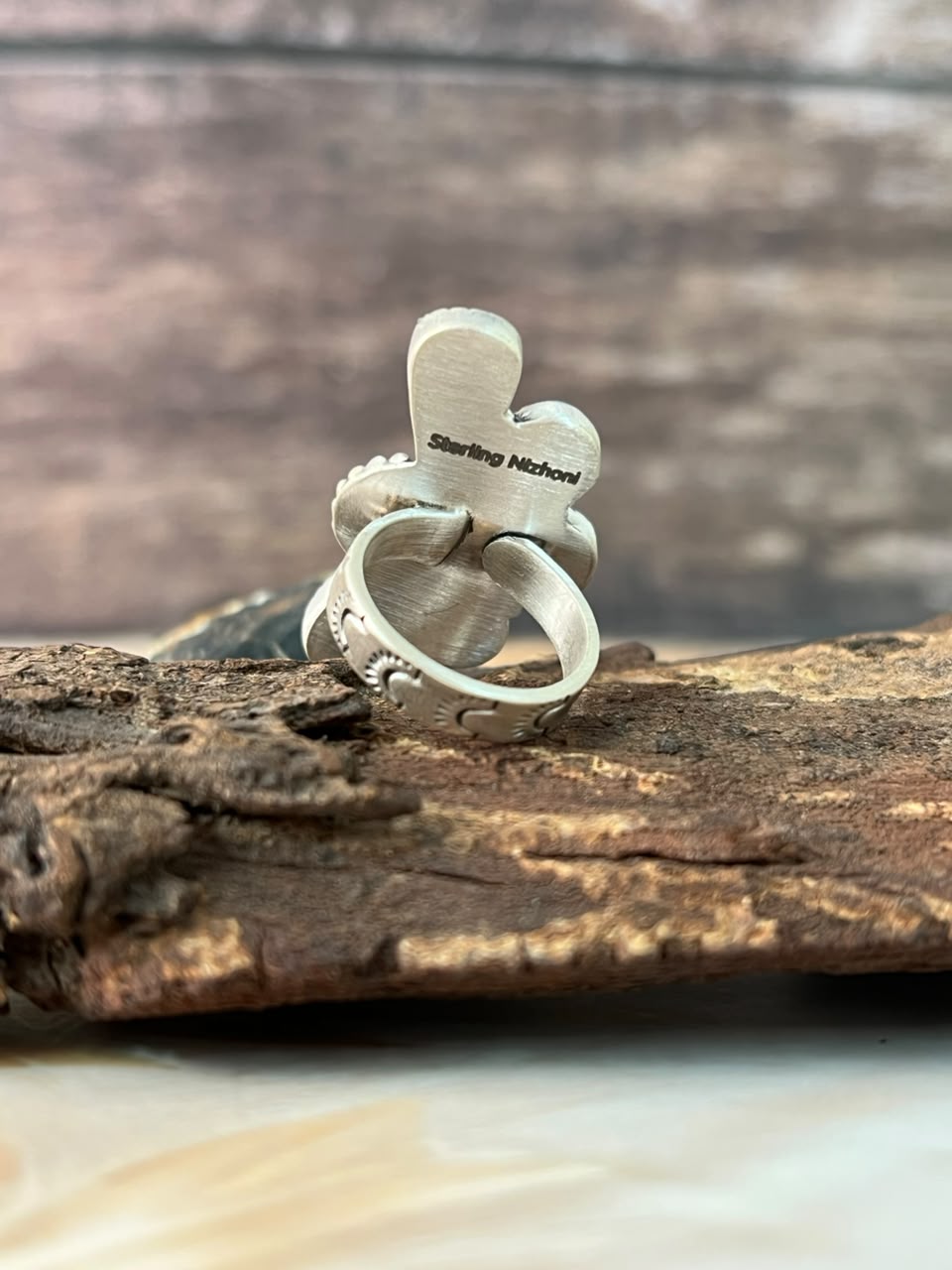 Handmade Sterling Silver White Water with Palomino Turquoise Adjustable Ring Signed Nizhoni