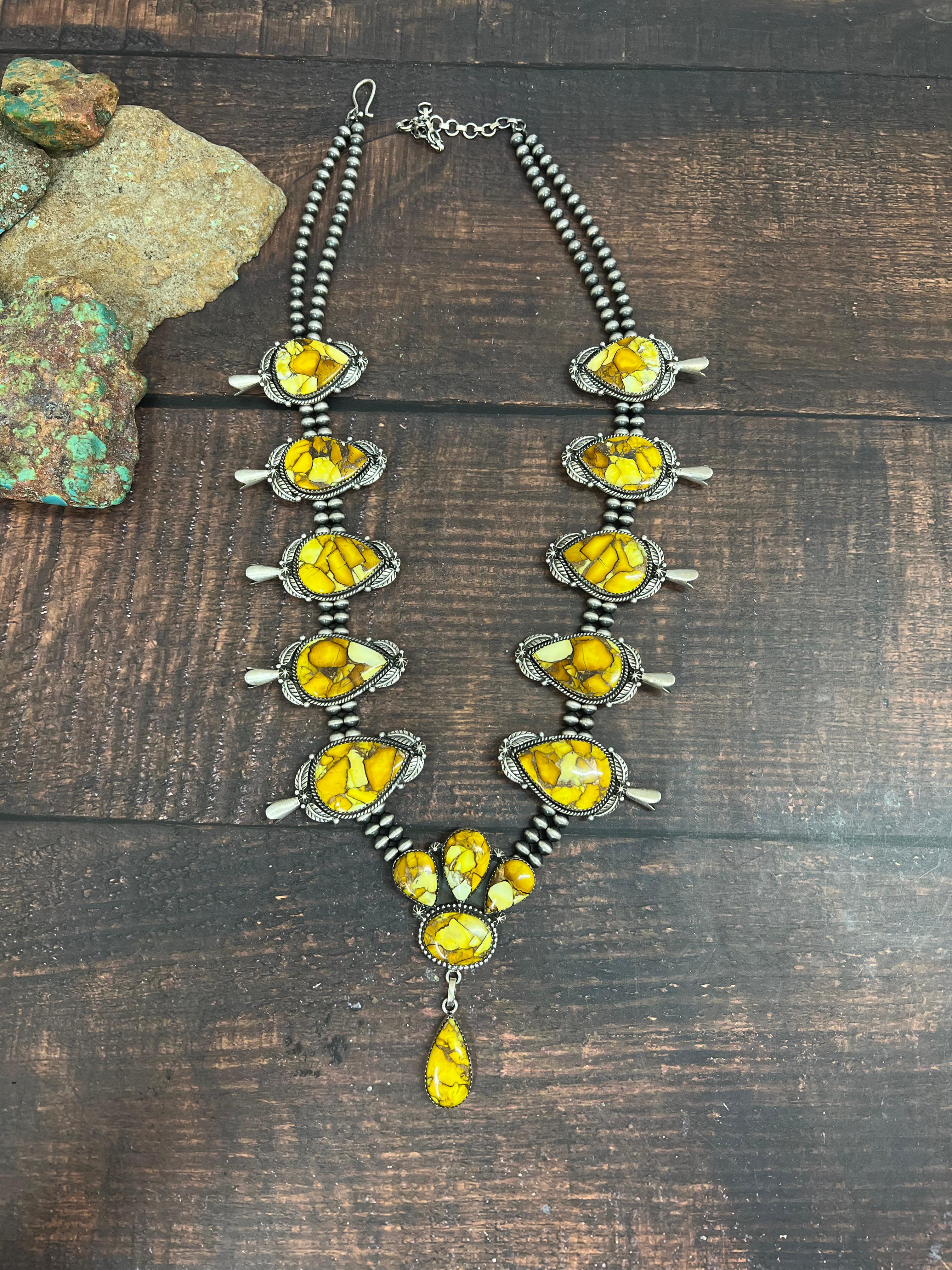 Handmade Sterling Silver Honey Dahlia Necklace with Signed Nizhoni