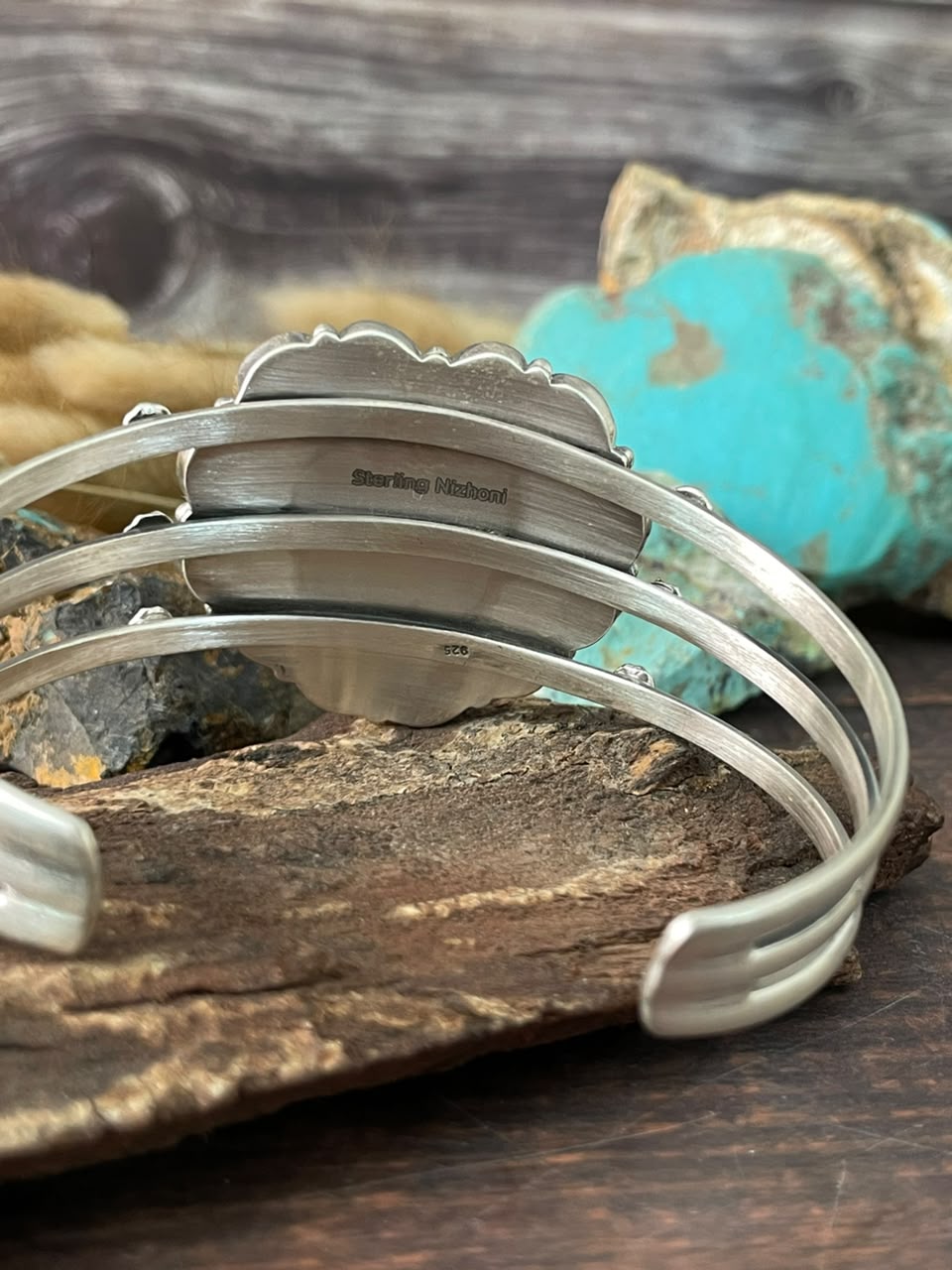 Handmade Sterling Silver Cotton Candy Heart Cuff Bracelet Signed Nizhoni