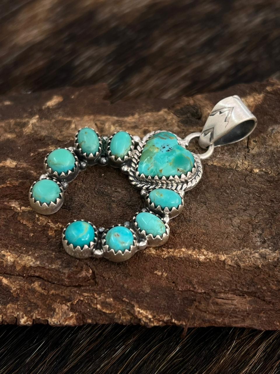 Handmade Sterling Silver Kingman Turquoise Naja Pendant "Signed Nizhoni"