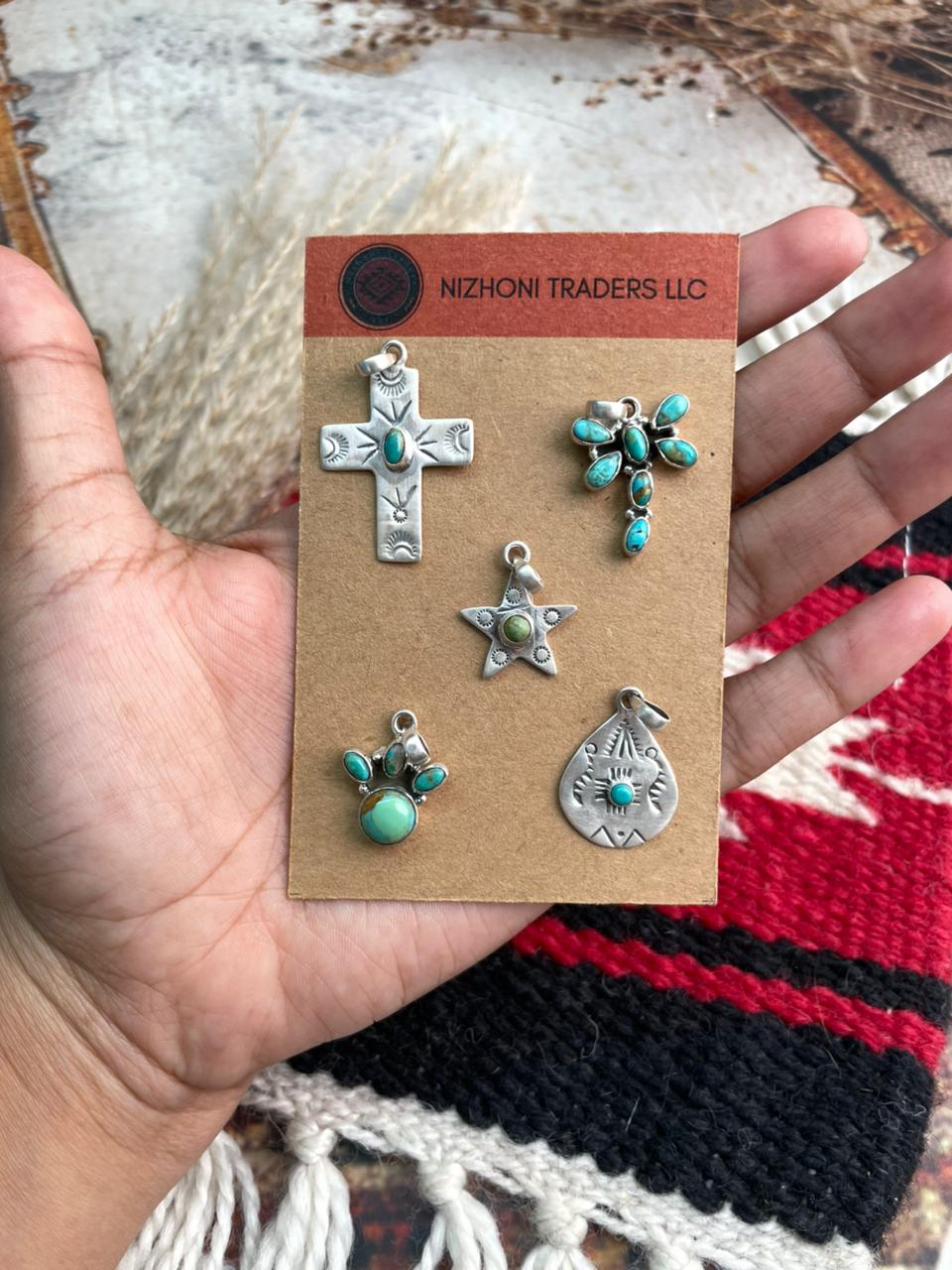 Handmade Sterling Silver Kingman Turquoise Pendant Card