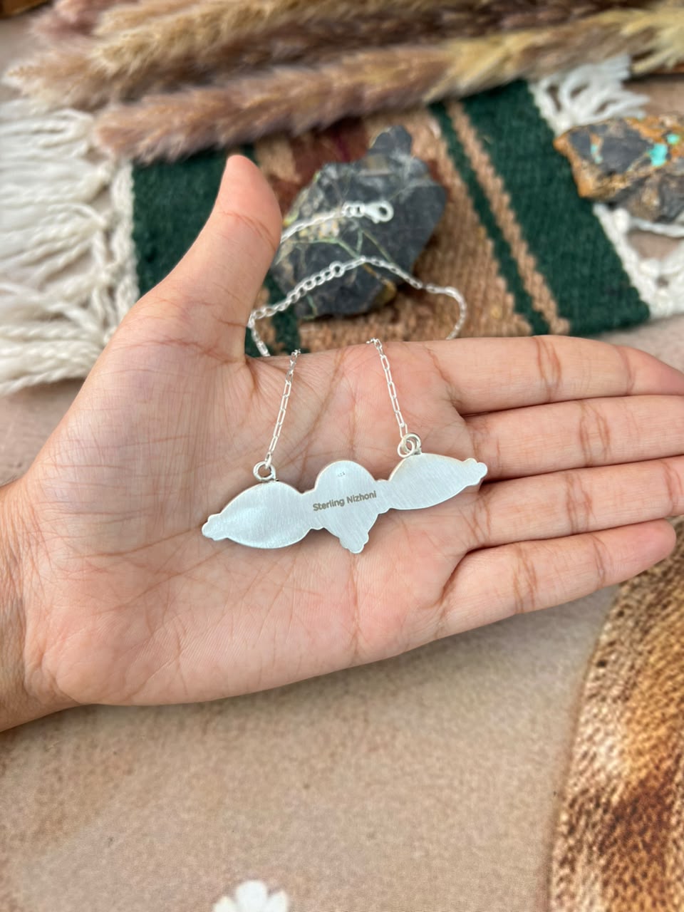 Handmade Sterling Silver Hardy Pit Collection: Necklace Signed Nizhoni
