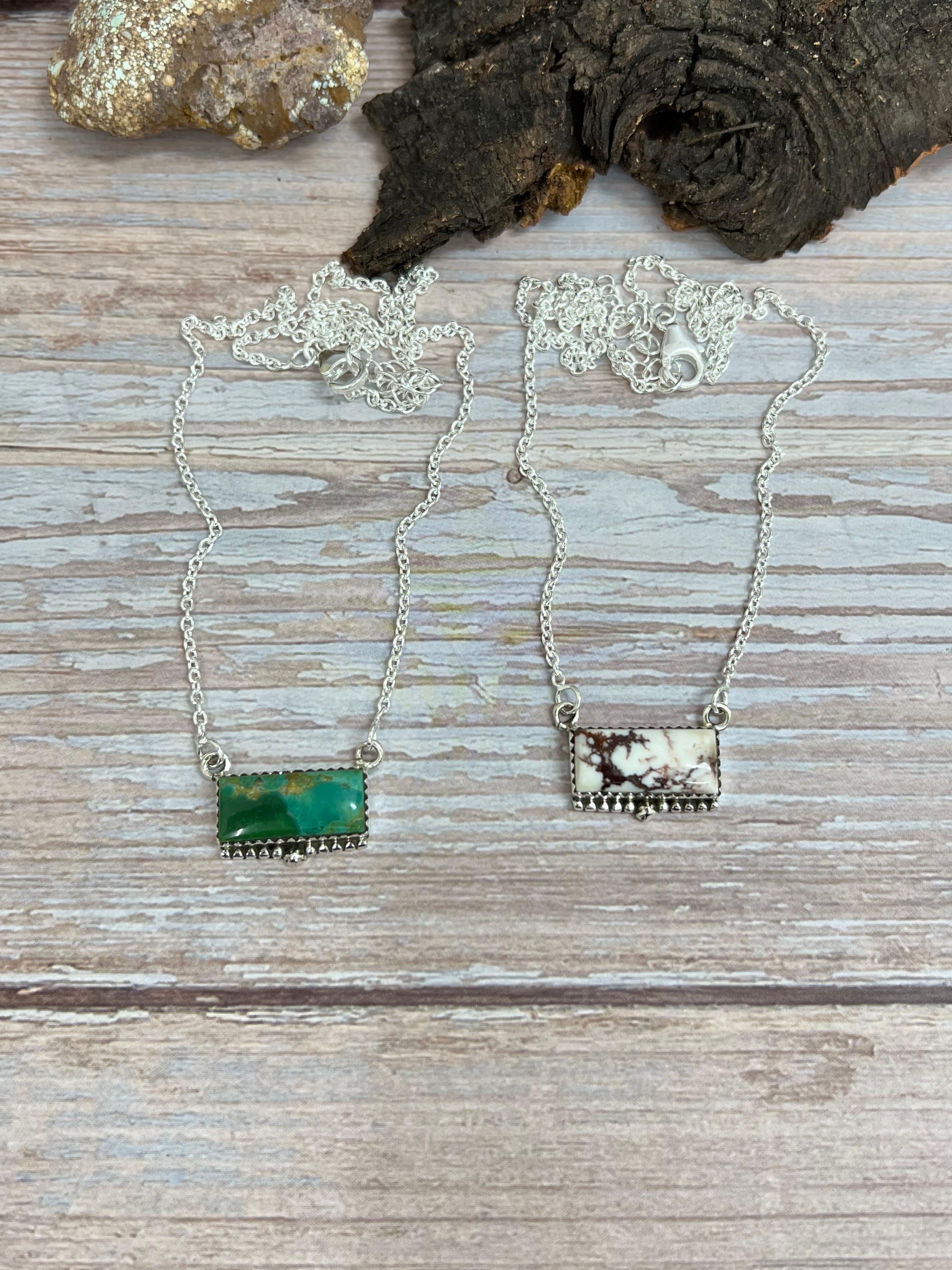 Handmade Sterling Silver Kingman, Wild Horse Turquoise Necklace with Signed Nizhoni