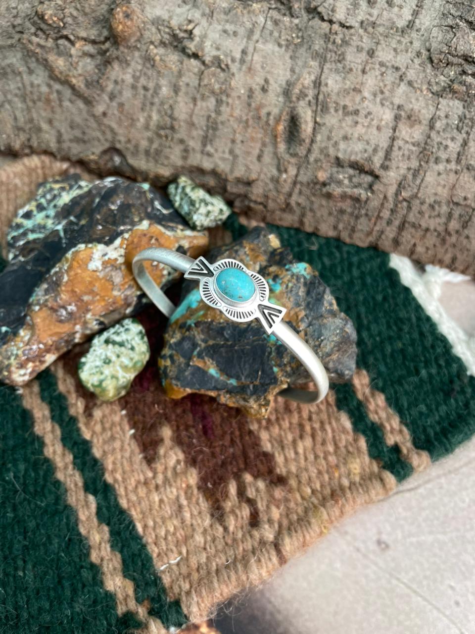 Handmade Sterling Silver Kingman Turquoise Cuff Bracelet "Signed Nizhoni"