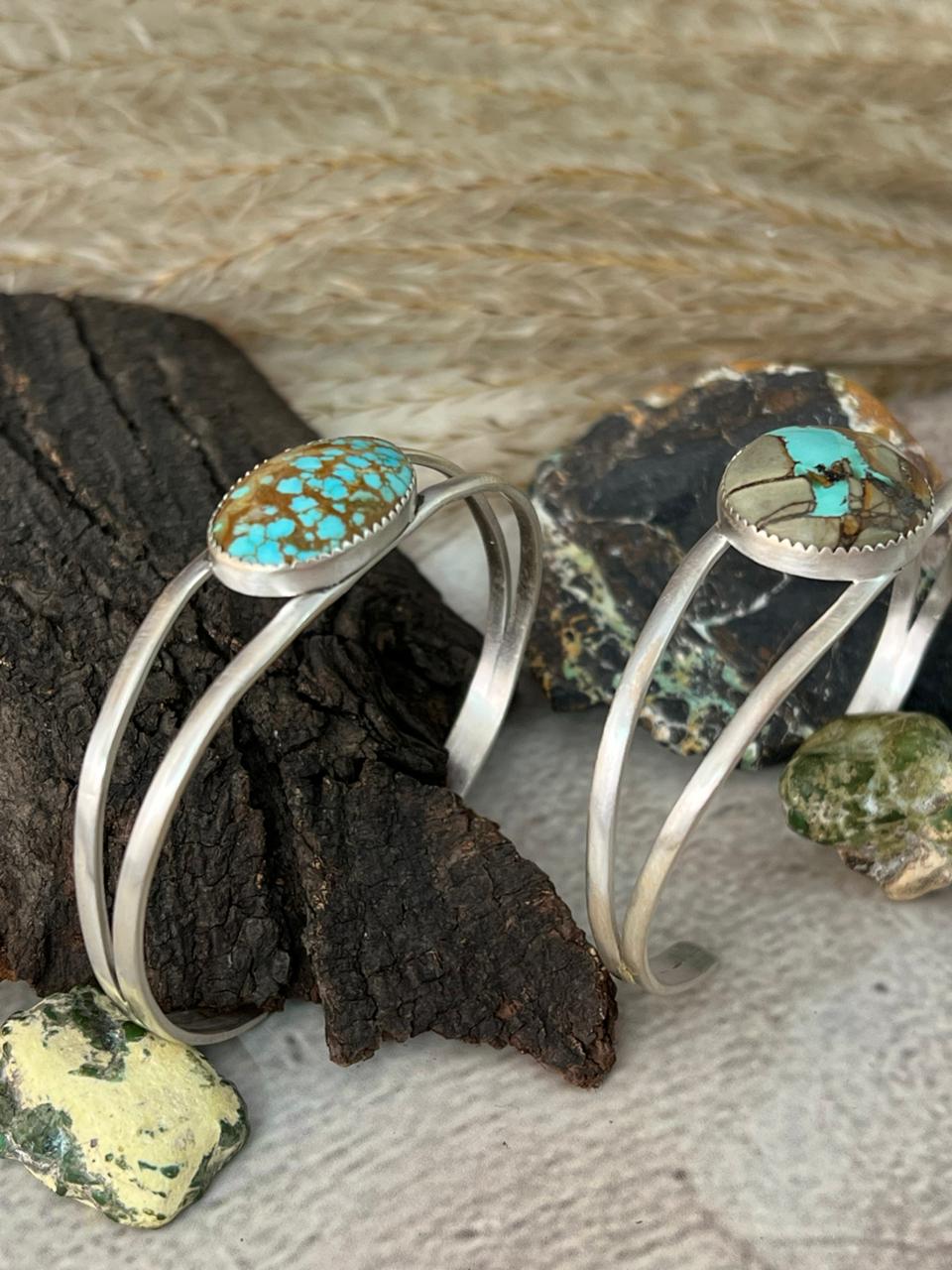 Handmade Sterling Silver Royston Ribbon Turquoise & Number 8 Cuff Bracelet "Signed Nizhoni"